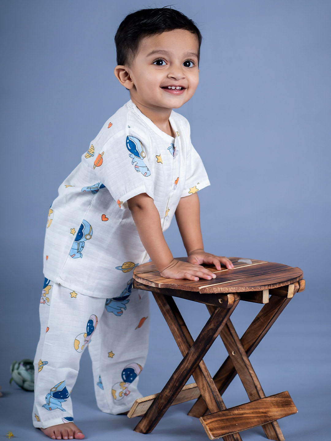 

Baby Moo Kids Conversational Printed Pure Cotton Night Suit, White