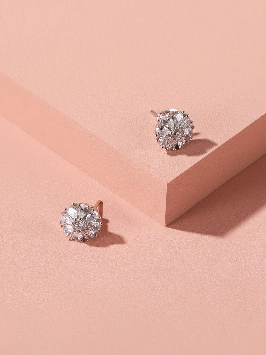 

XPNSV Silver-Plated Circular American Diamond Studs Earrings