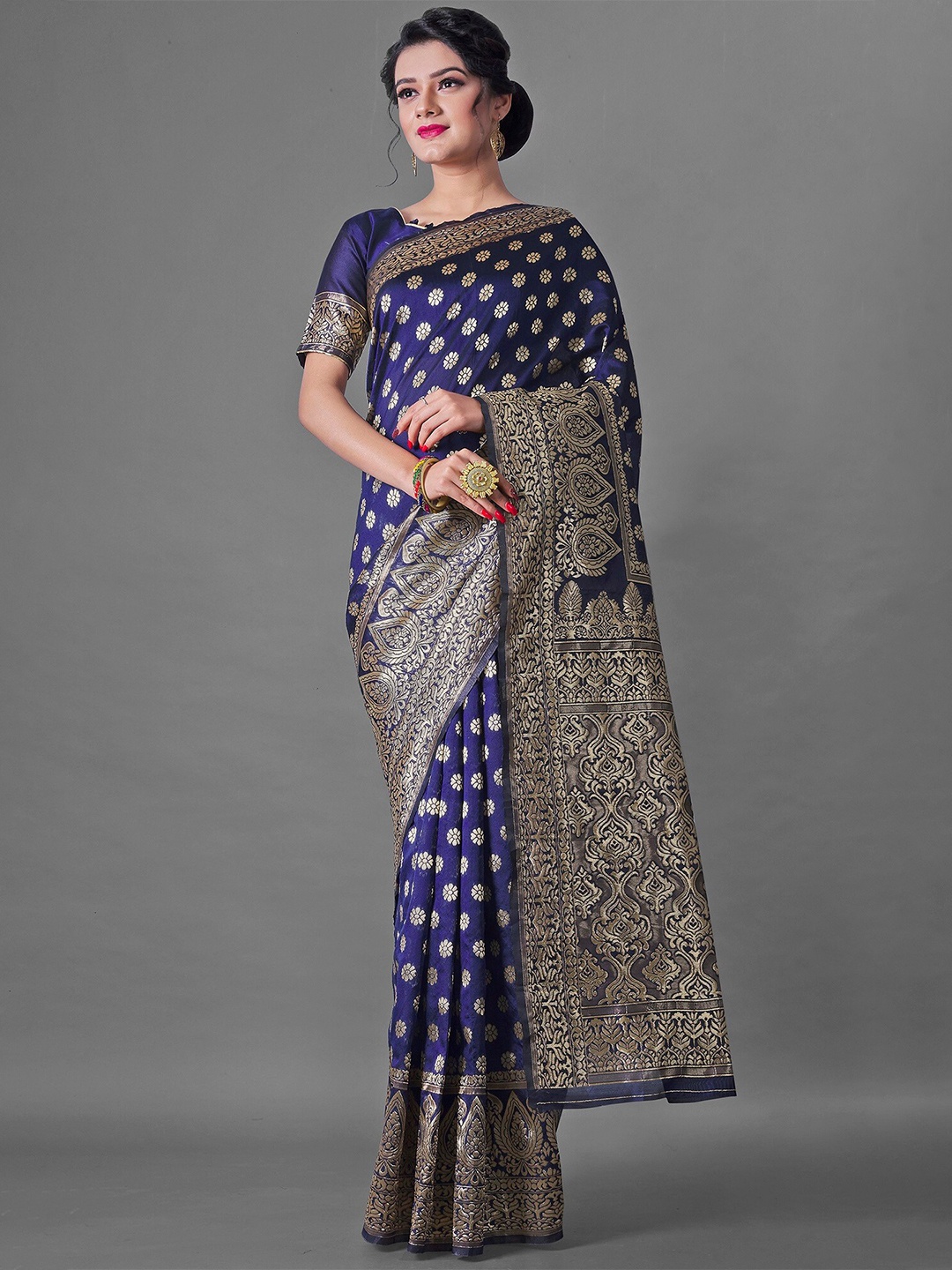 

Fashion Booms Ethnic Motic Zari Pure Silk Banarasi Saree, Blue