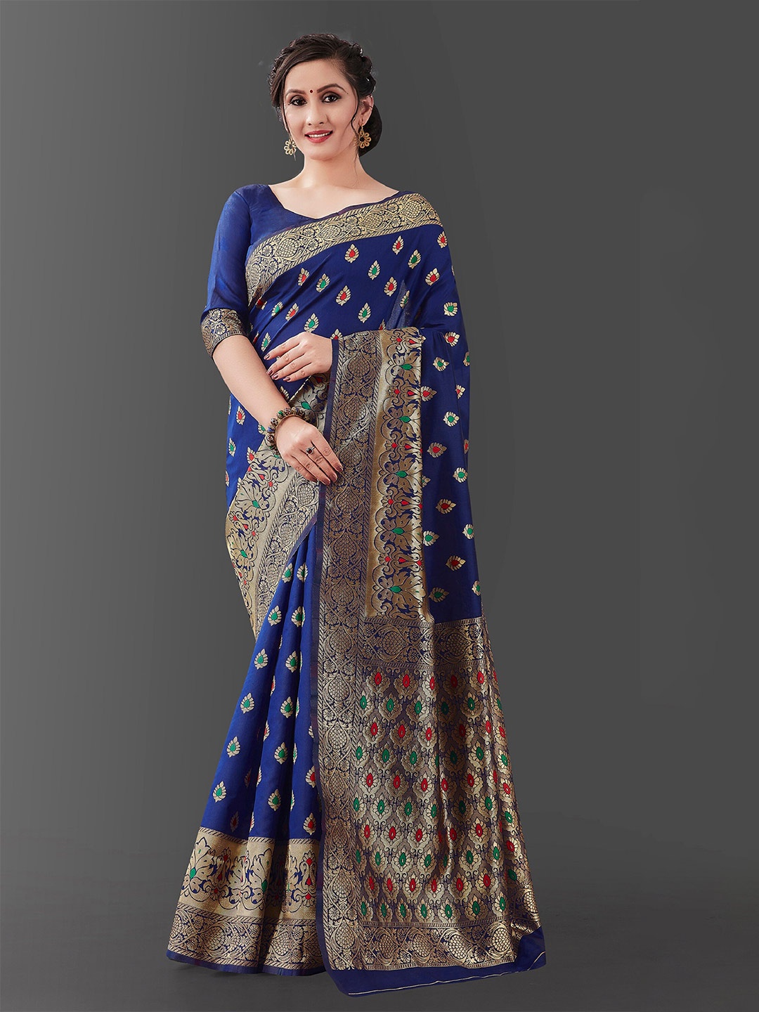 

Fashion Booms Ethnic Woven Design Zari Pure Silk Banarasi Saree, Navy blue