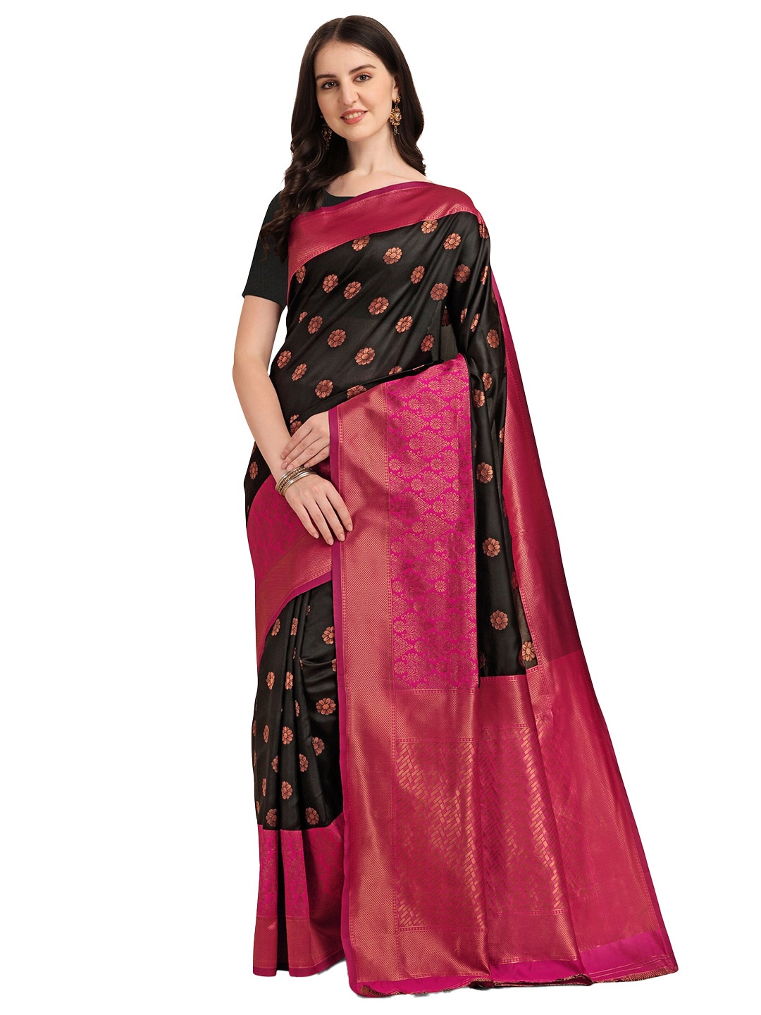 

Fashion Booms Ethnic Motif Zari Pure Silk Banarasi Saree, Black