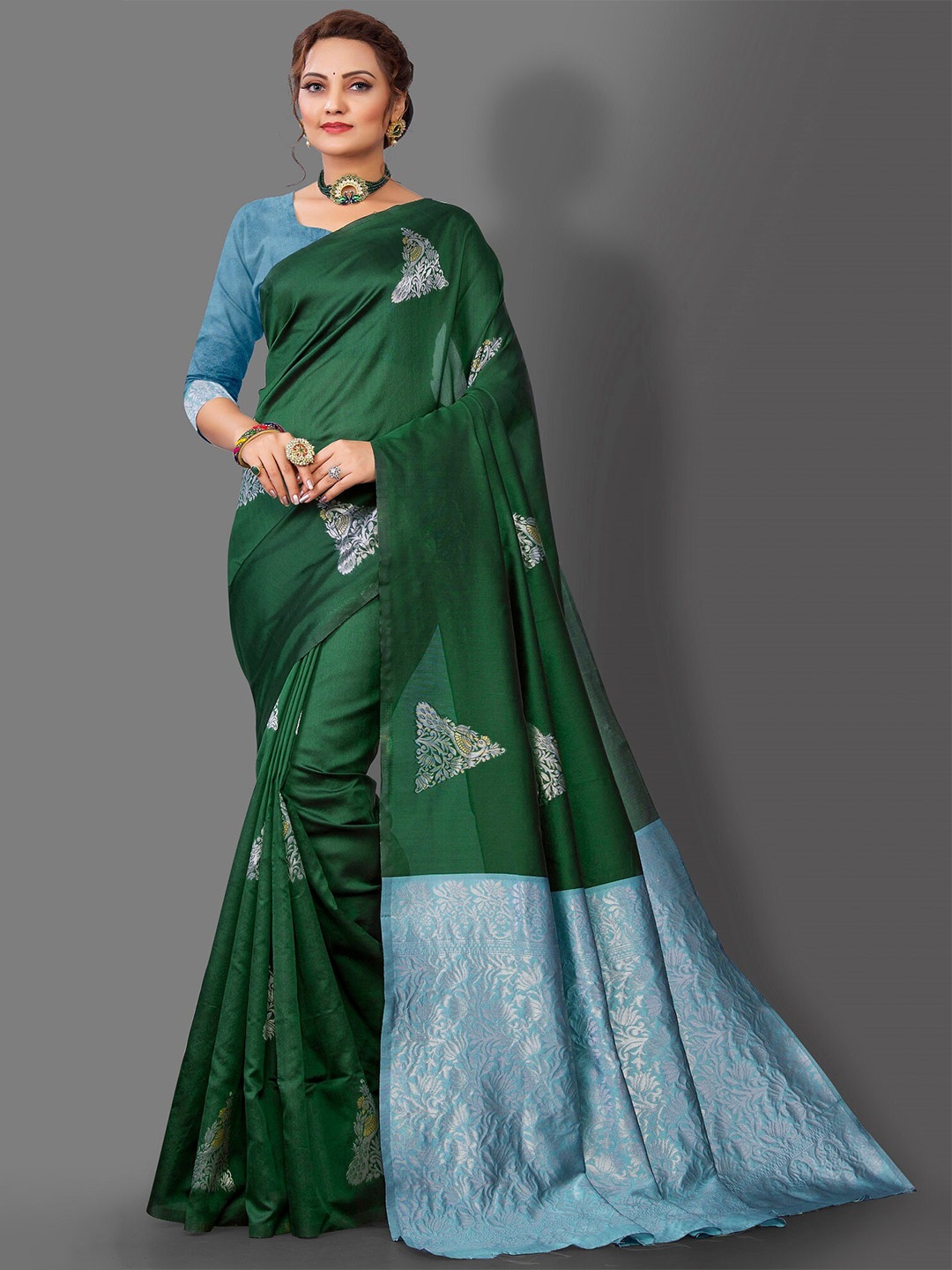 

Fashion Booms Ethnic Motif Zari Pure Silk Banarasi Saree, Green