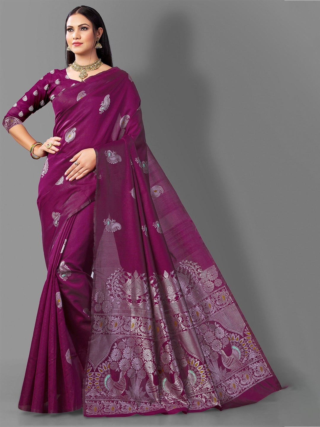 

Fashion Booms Ethnic Motif Woven Design Zari Pure Silk Banarasi Saree, Pink