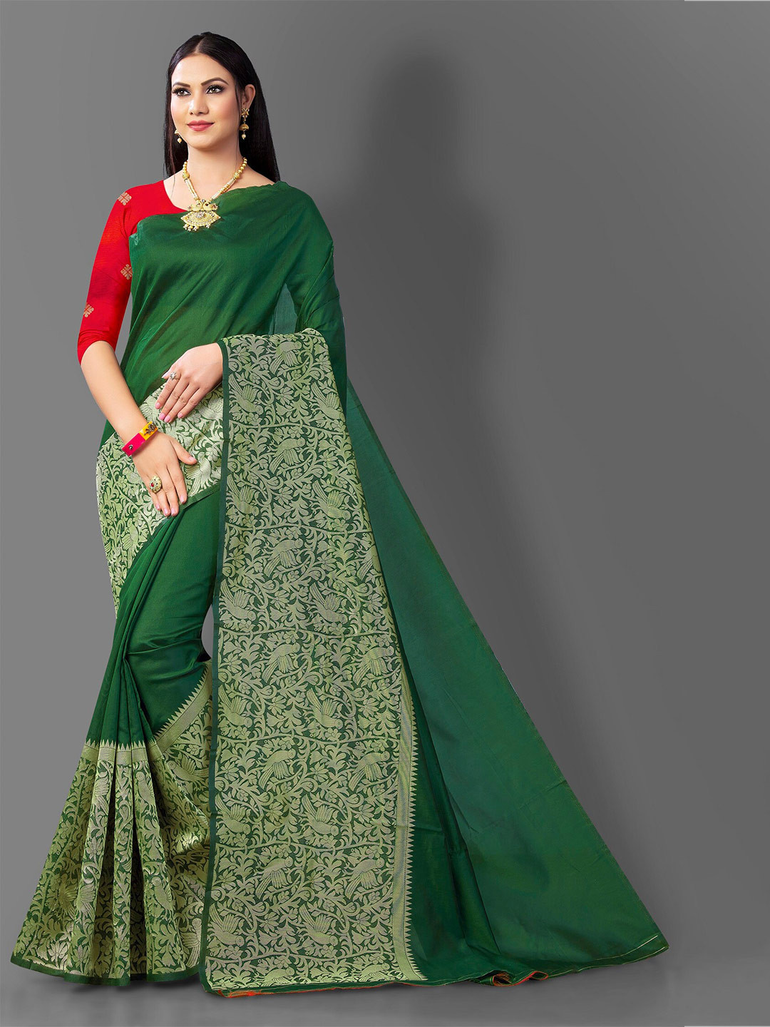 

Fashion Booms Wovn Design Zari Pure Silk Banarasi Saree, Green