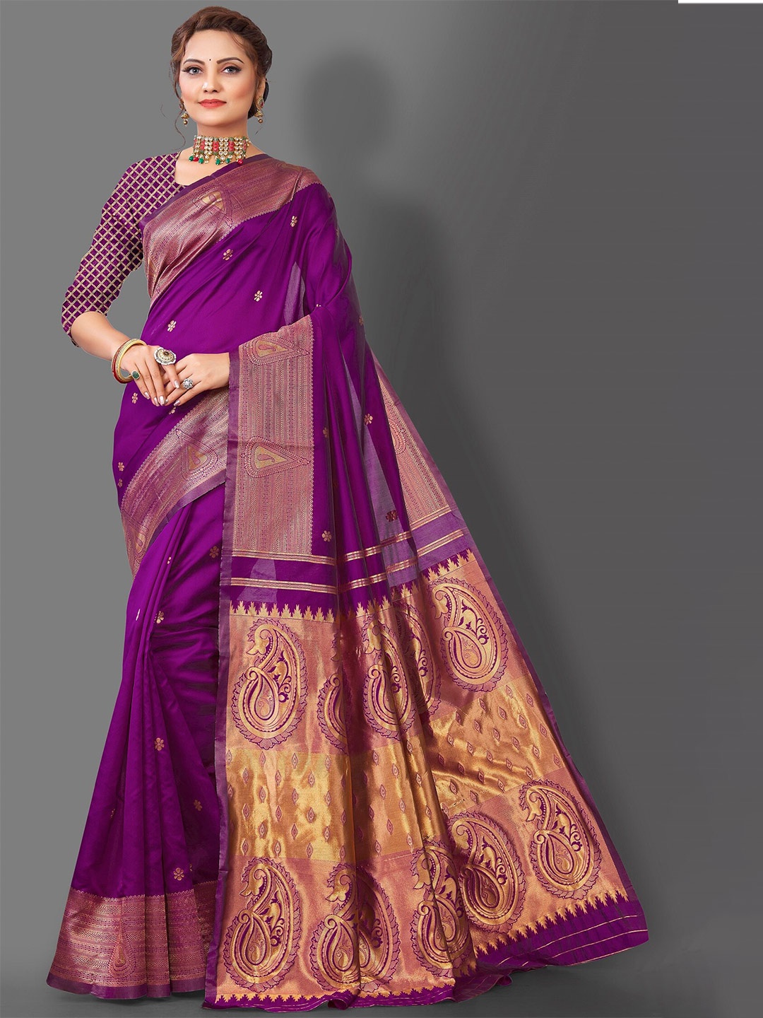 

Fashion Booms Ethnic Woven Design Zari Pure Silk Banarasi Saree, Purple