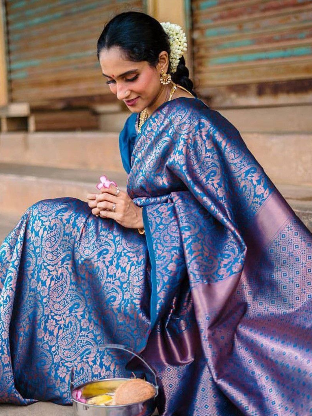 

Fashion Booms Ethnic Motif Zari Pure Silk Banarasi Saree, Blue