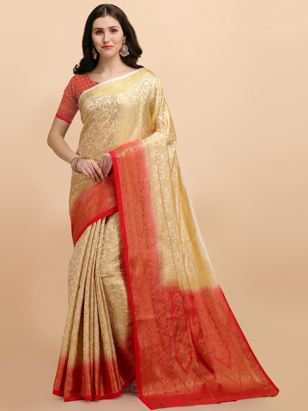 

Fashion Booms Ethnic Motif Zari Pure Silk Banarasi Saree, Gold