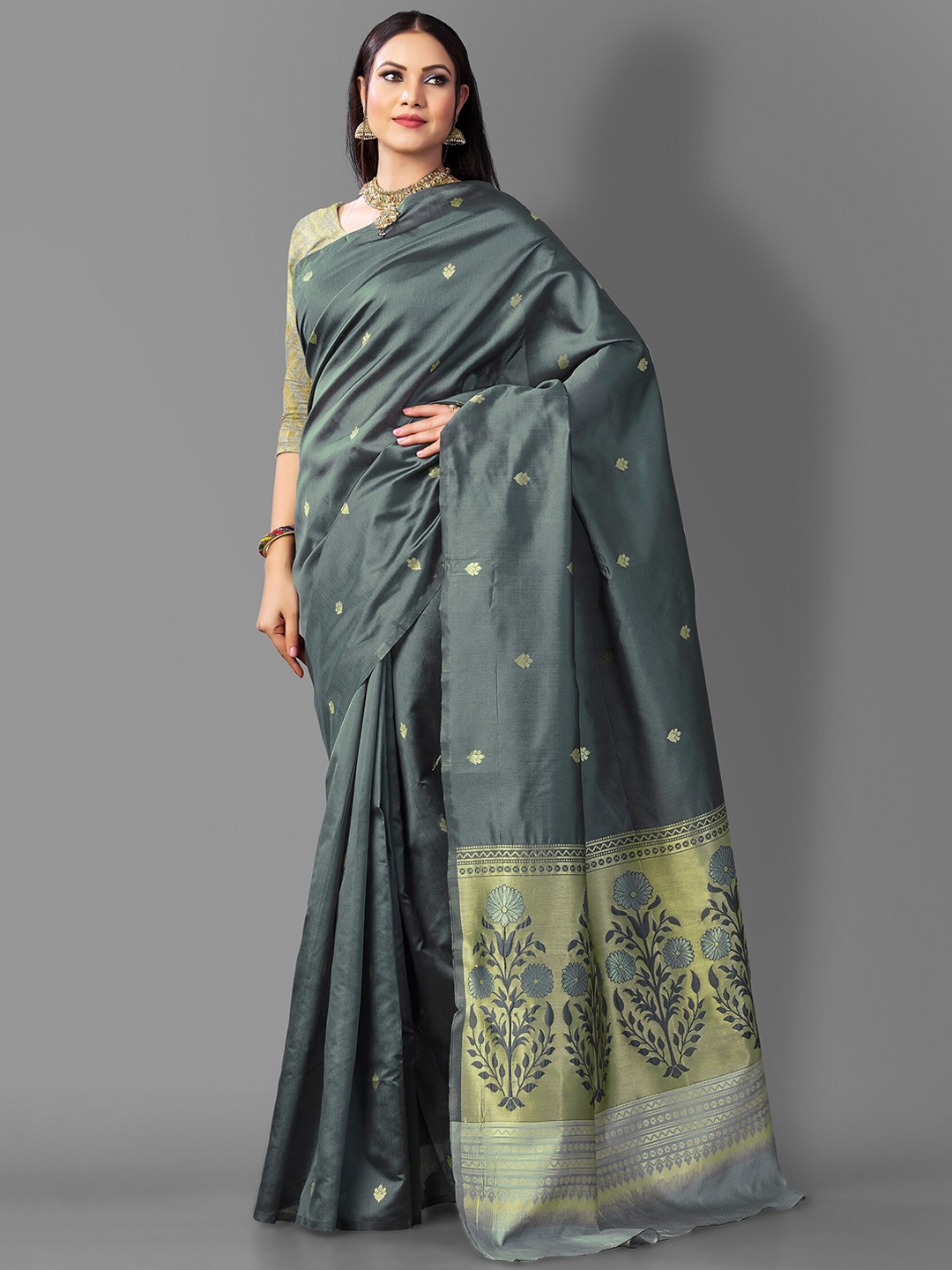 

Fashion Booms Ethnic Woven Design Zari Pure Silk Banarasi Saree, Grey