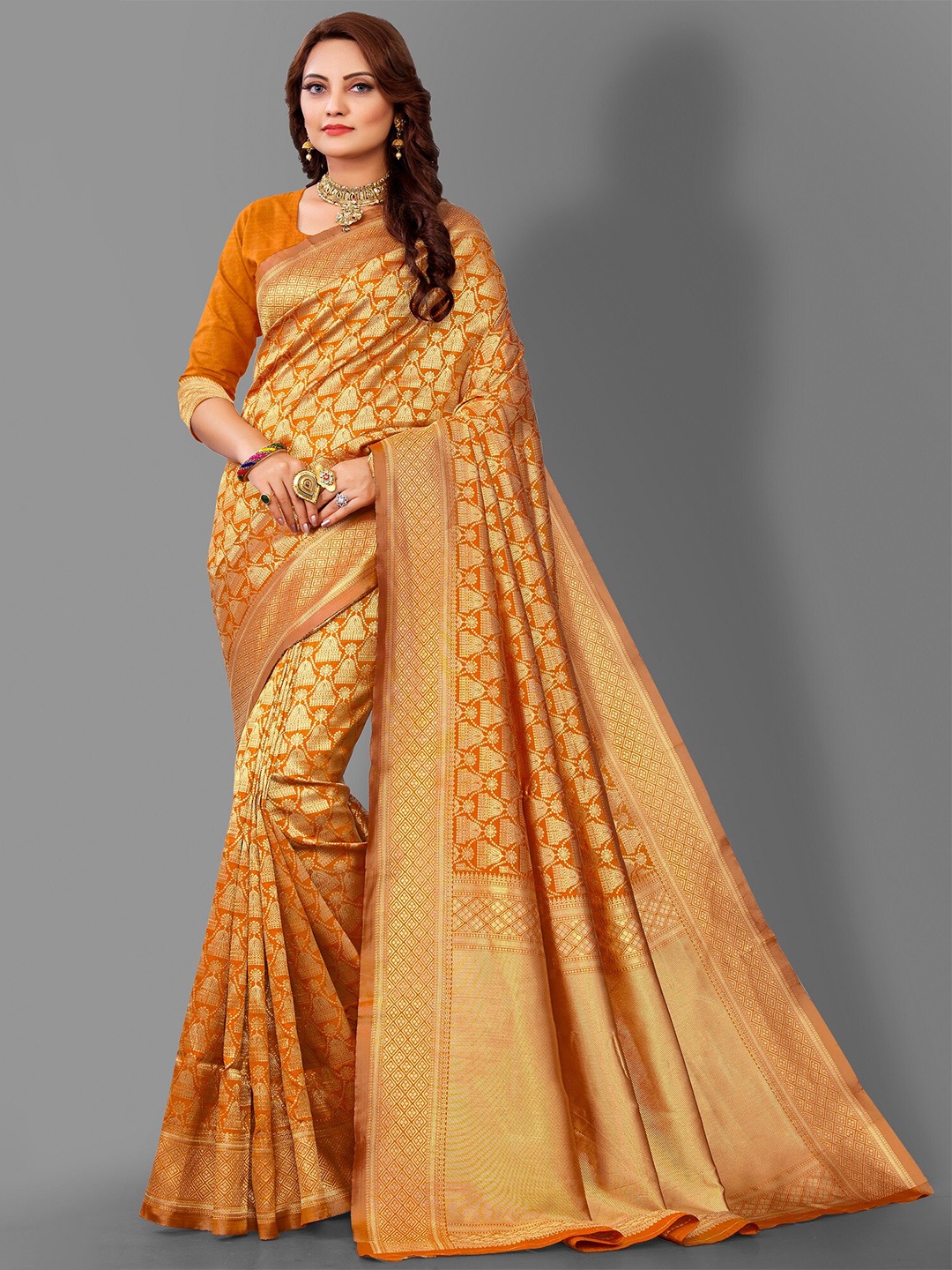 

Fashion Booms Ethnic Motif Woven Design Zari Pure Silk Banarasi Saree, Gold