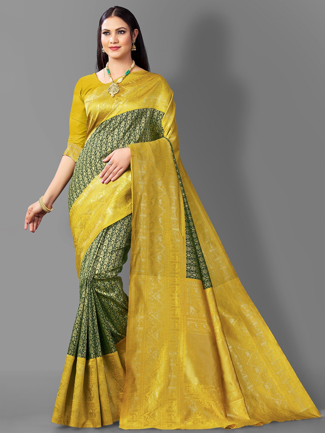 

Fashion Booms Ethnic Motif Woven Design Zari Pure Silk Banarasi Saree, Yellow
