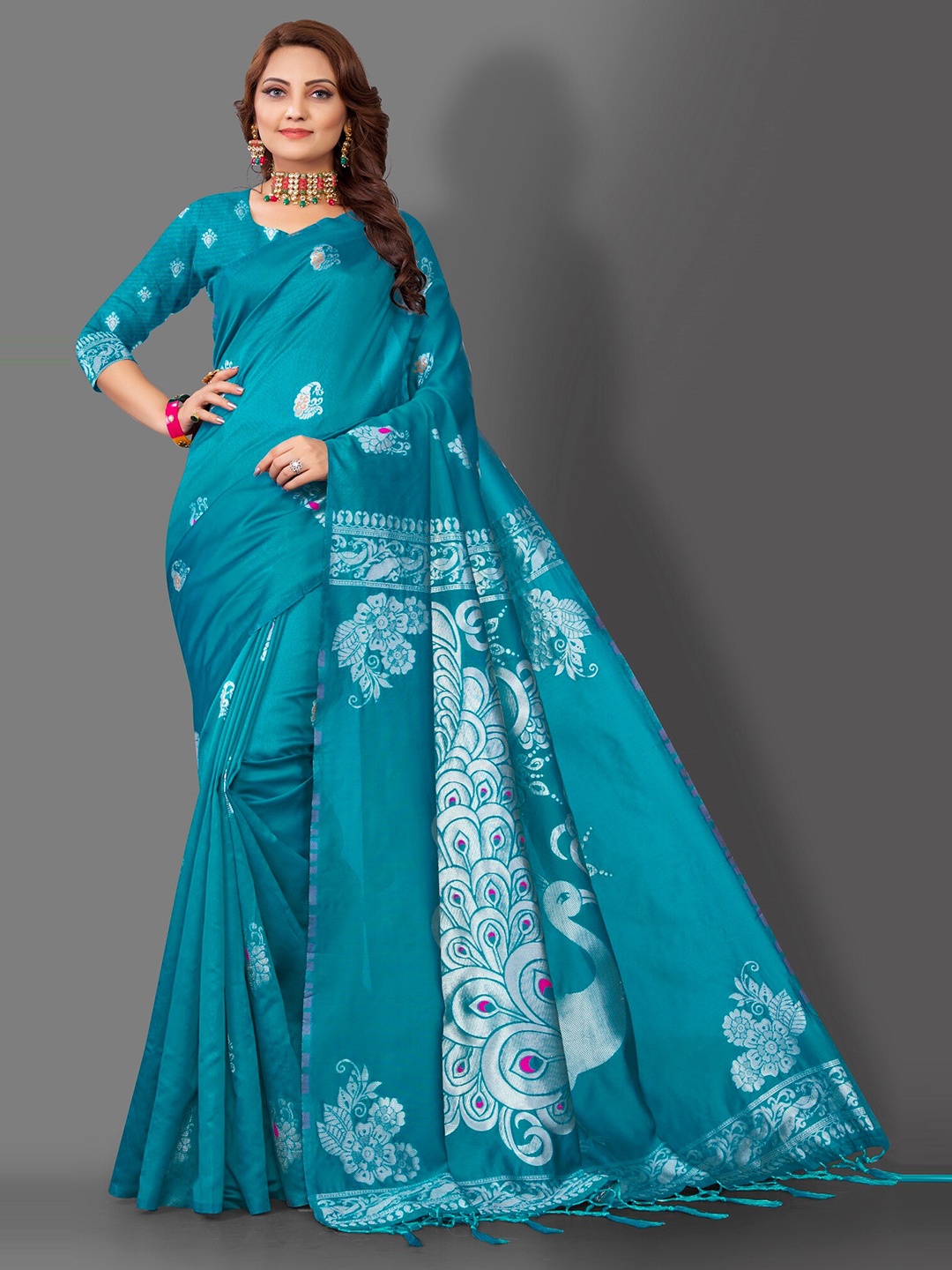 

Fashion Booms Ethnic Motif Zari Pure Silk Banarasi Saree, Blue