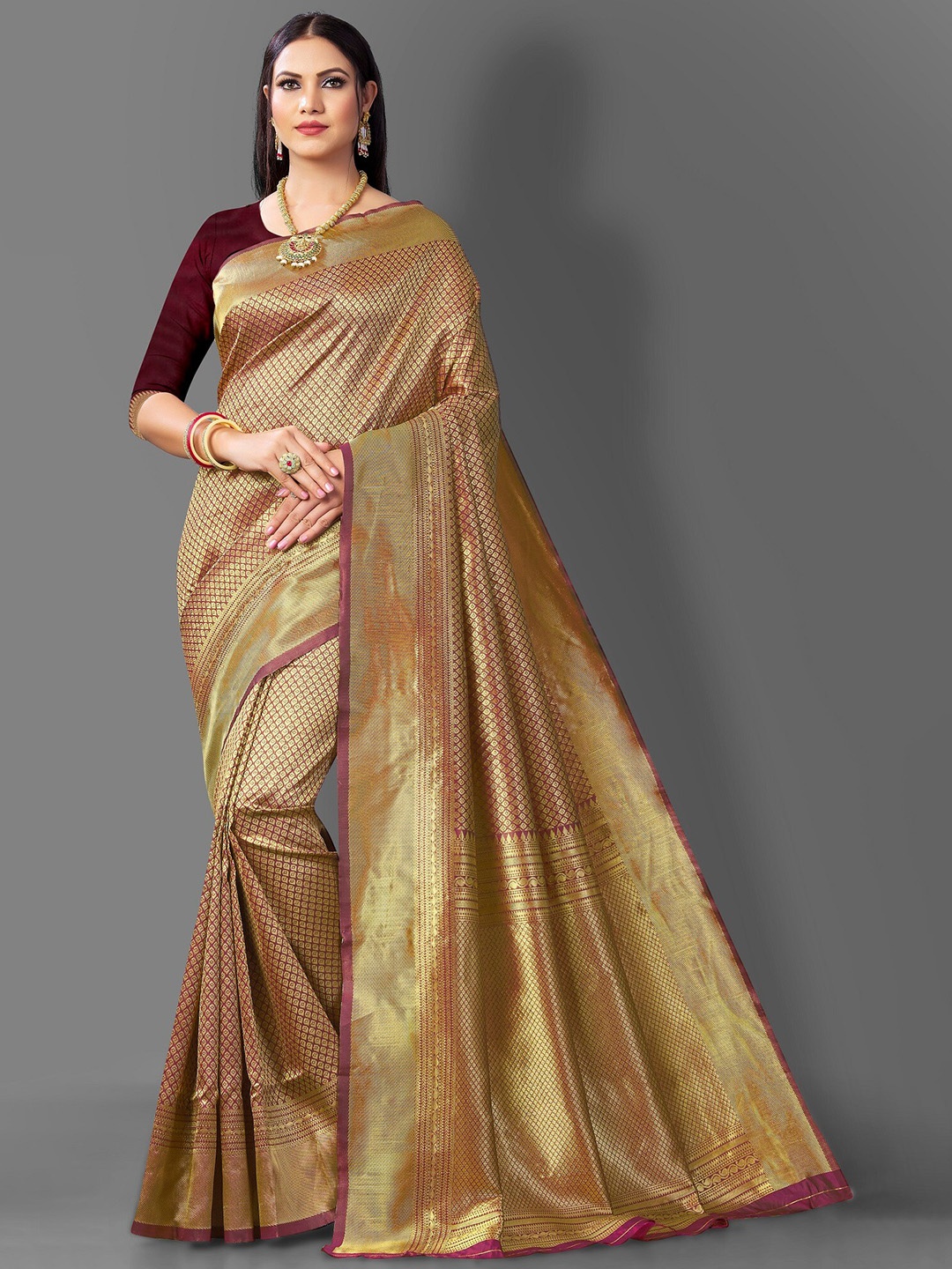 

Fashion Booms Ethnic Motif Zari Pure Silk Banarasi Saree, Gold