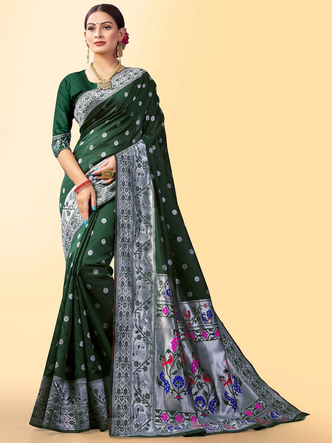 

Fashion Booms Ethnic Woven Design Zari Pure Silk Banarasi Saree, Green