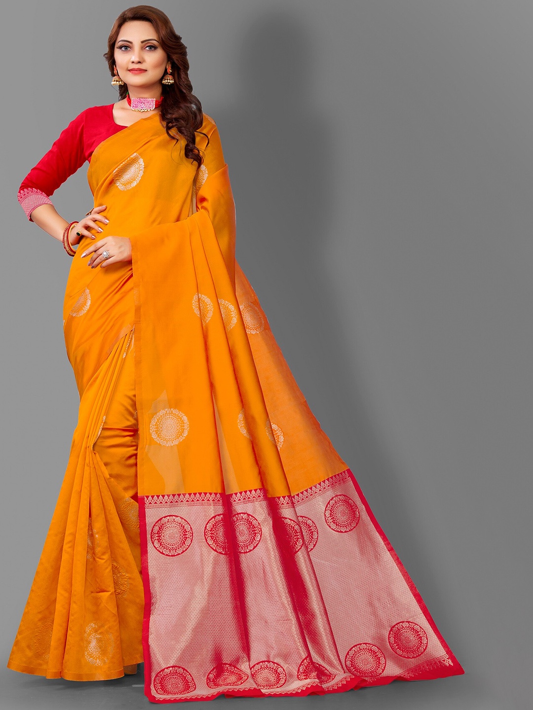 

Fashion Booms Ethnic Woven Design Zari Pure Silk Banarasi Saree, Orange