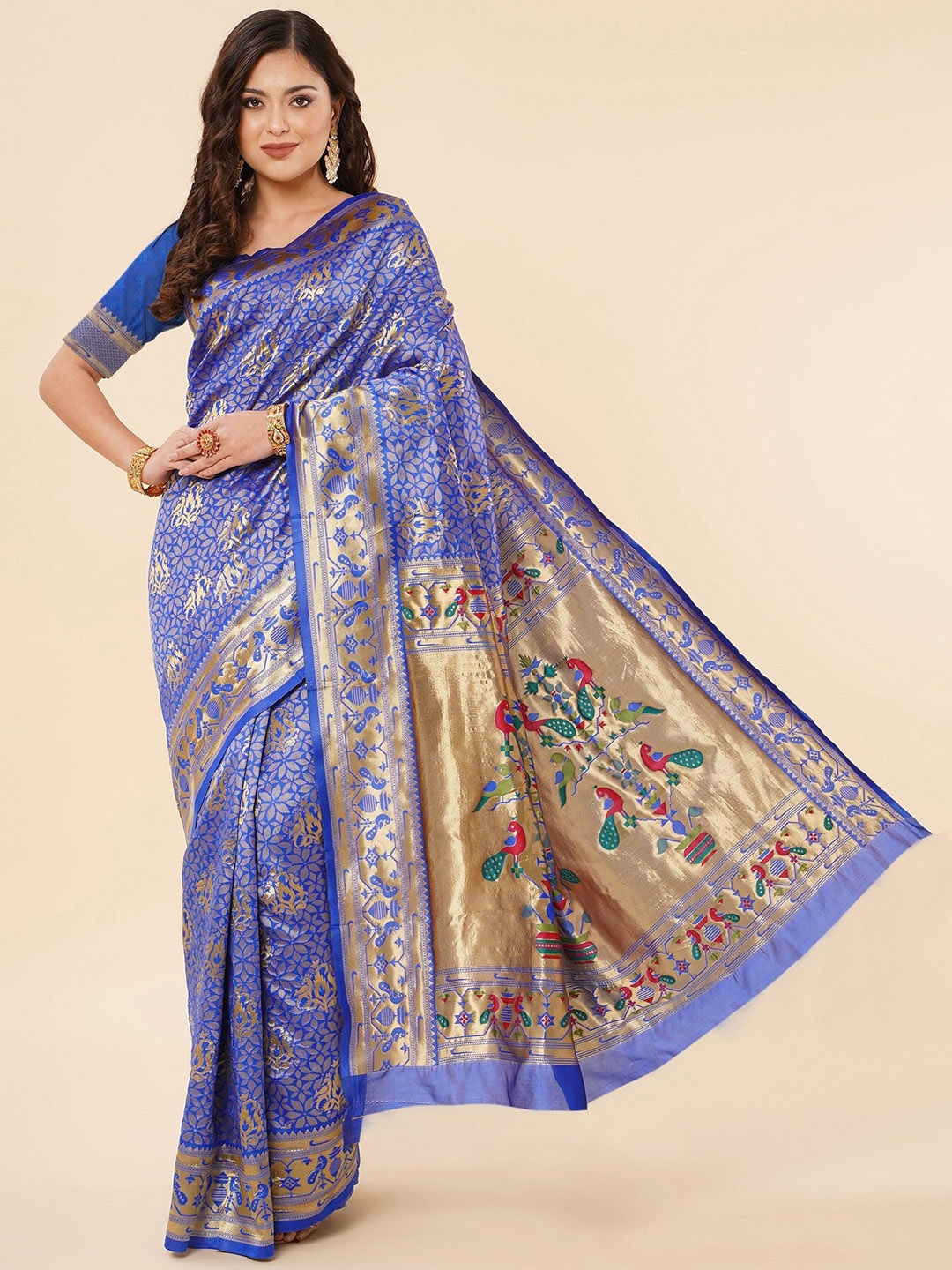 

Fashion Booms Ethnic Motif Woven Design Zari Pure Silk Banarasi Saree, Blue