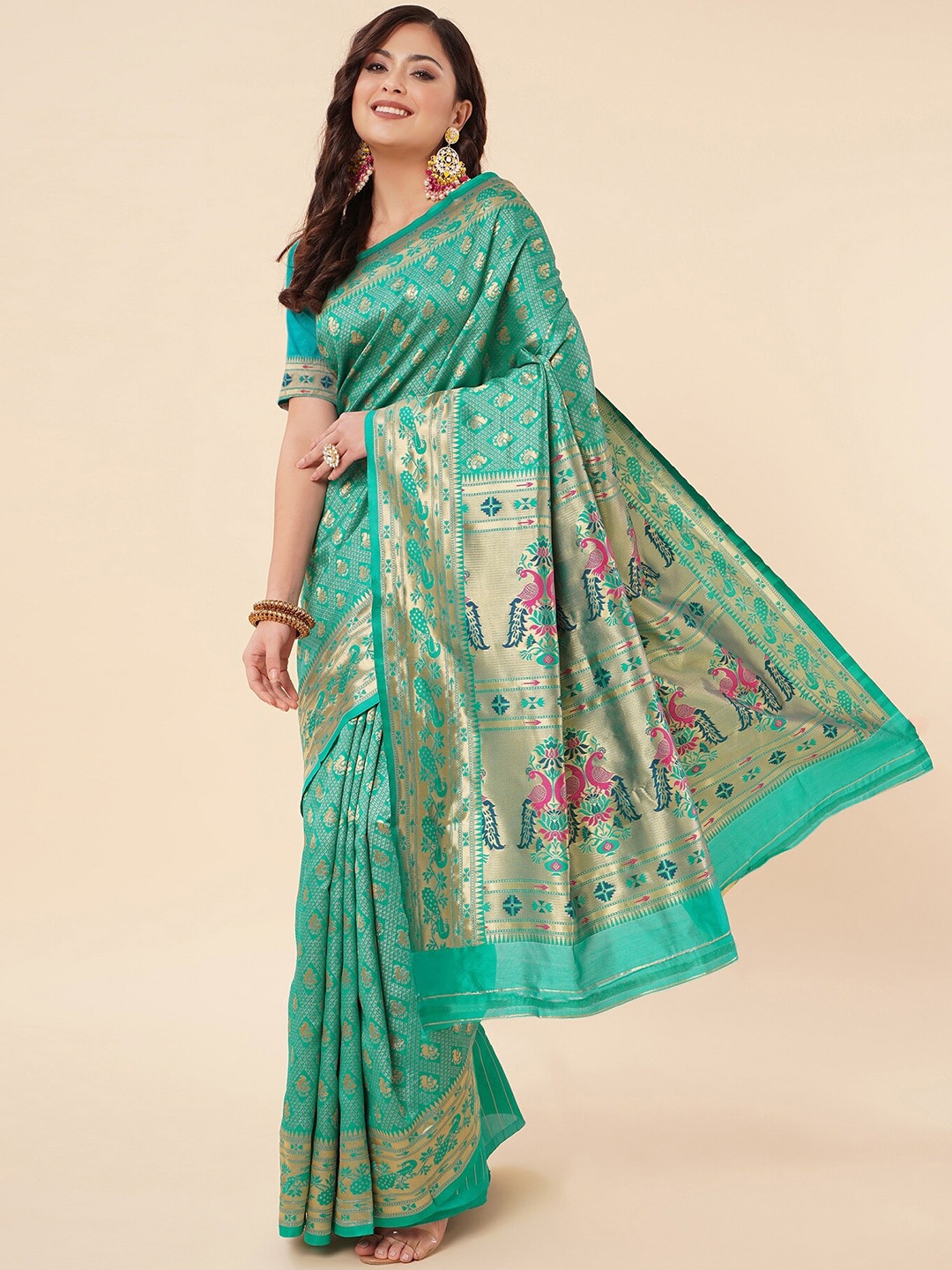 

Fashion Booms Ethnic Woven Design Zari Pure Silk Banarasi Saree, Sea green