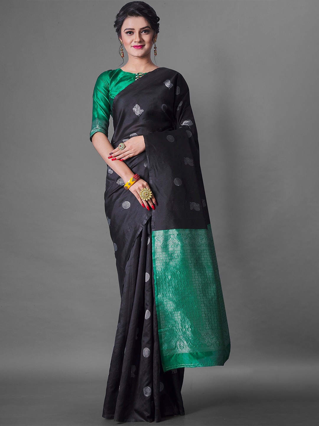 

Fashion Booms Ethnic Motif Woven Design Zari Pure Silk Banarasi Saree, Black