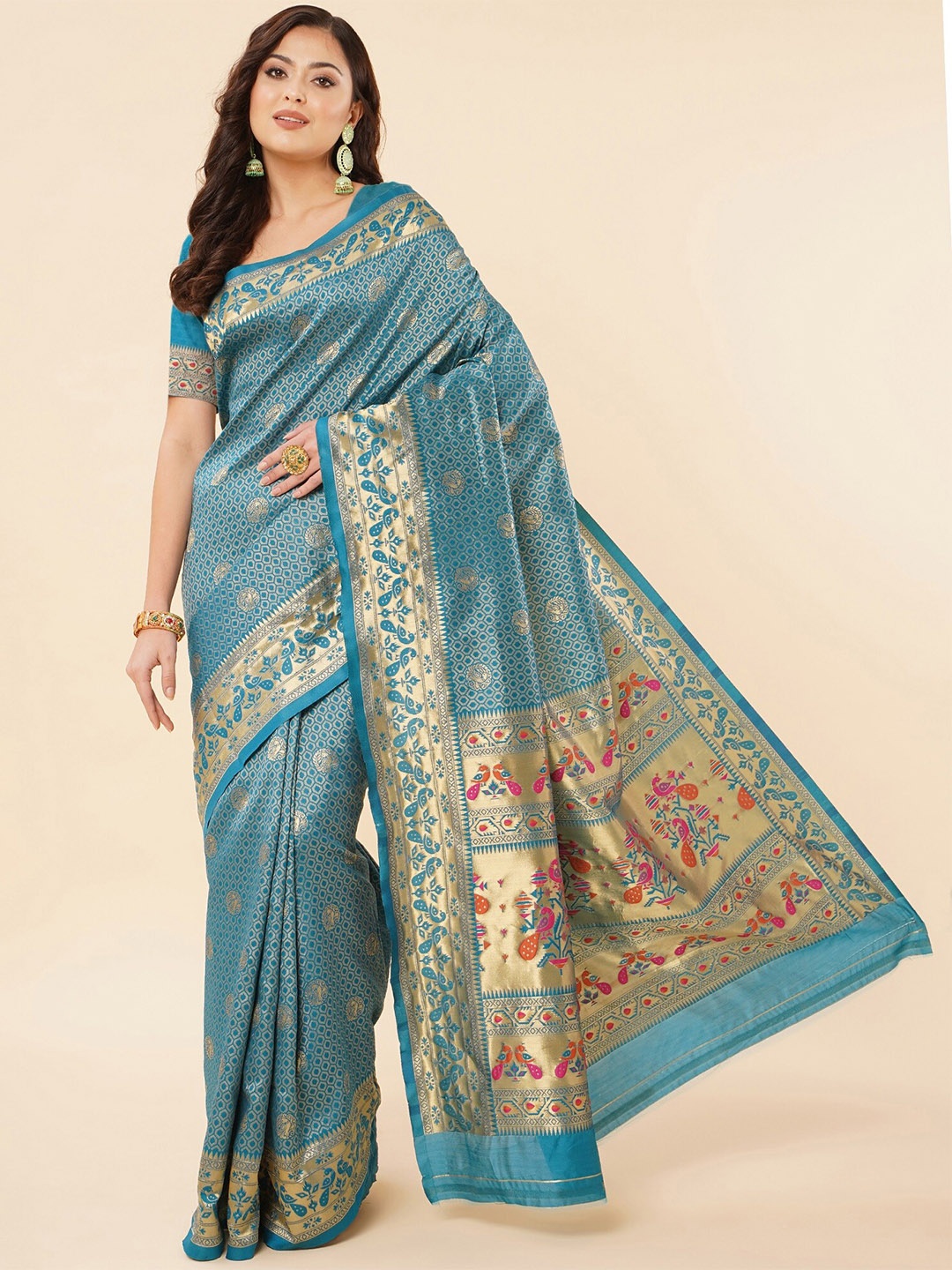 

Fashion Booms Ethnic Woven Design Zari Pure Silk Banarasi Saree, Blue