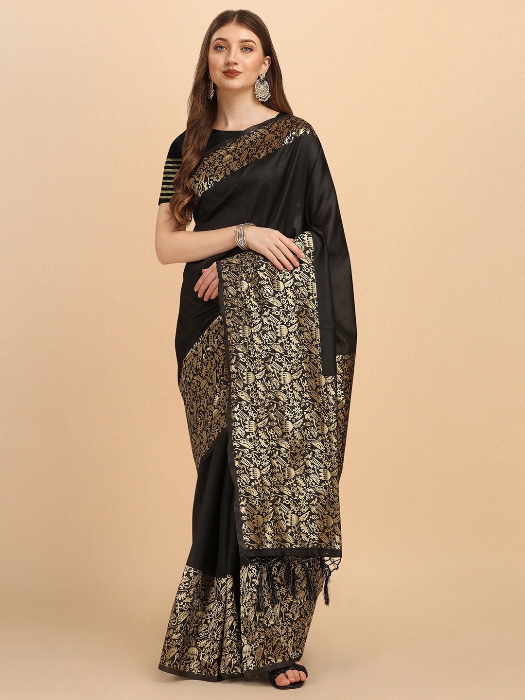 

Fashion Booms Woven Design Zari Pure Silk Banarasi Saree, Black