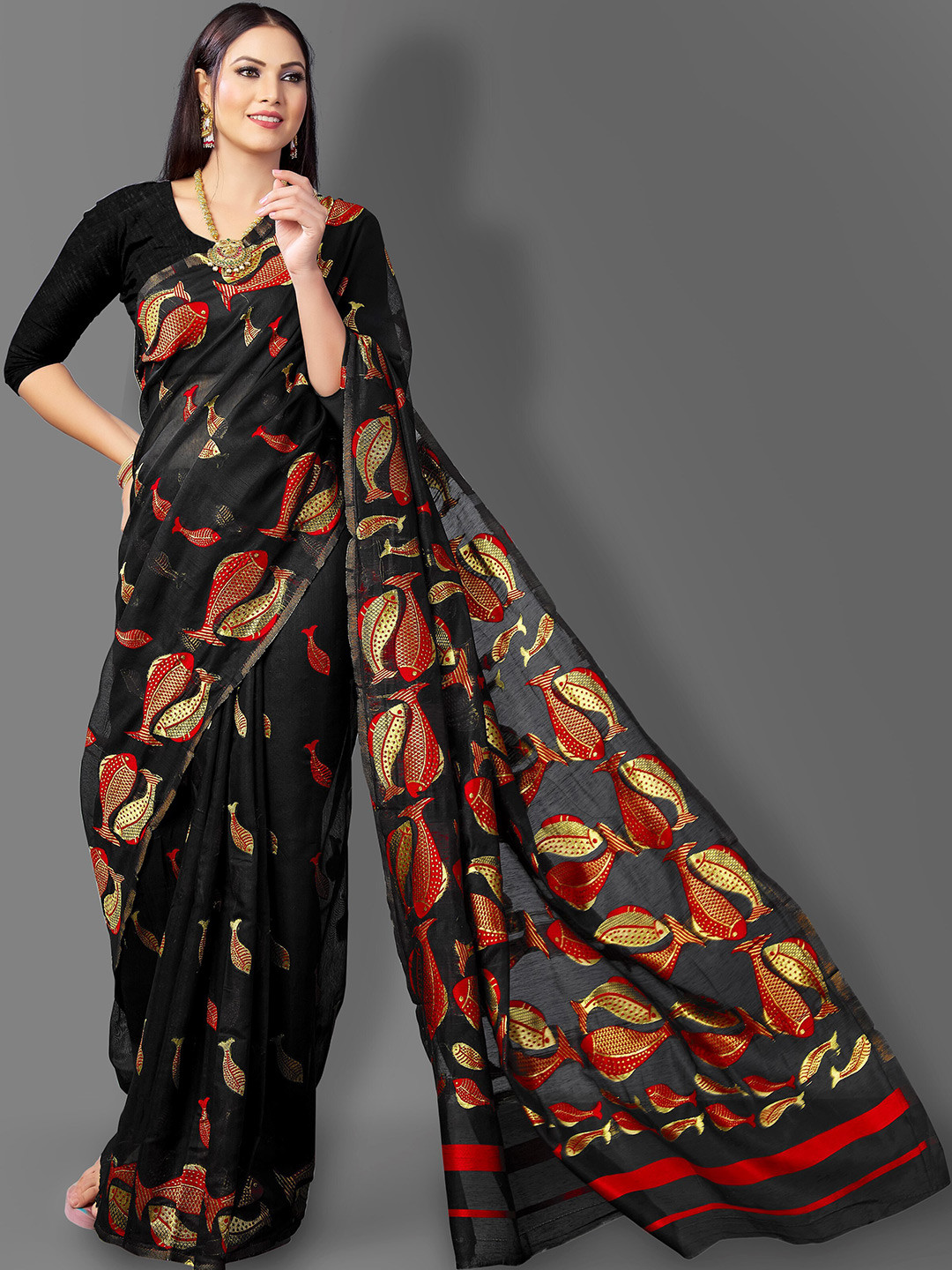 

Fashion Booms Ethnic Motif Woven Design Zari Pure Silk Banarasi Saree, Black