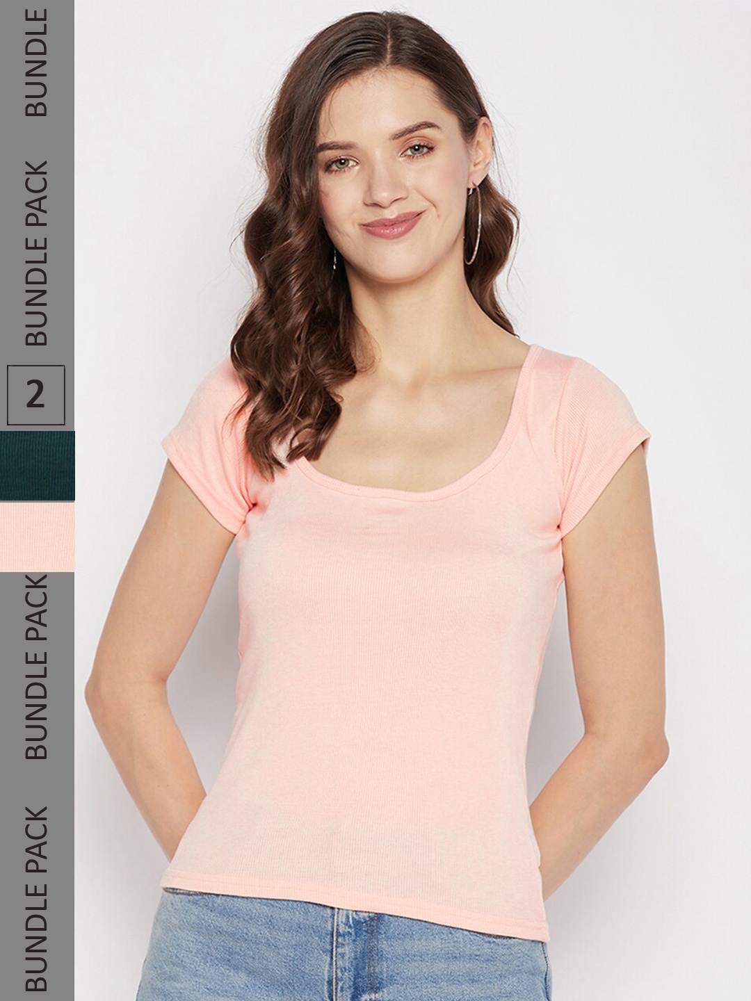 

Clora Creation Pack Of 2 Scoop Neck Top, Peach