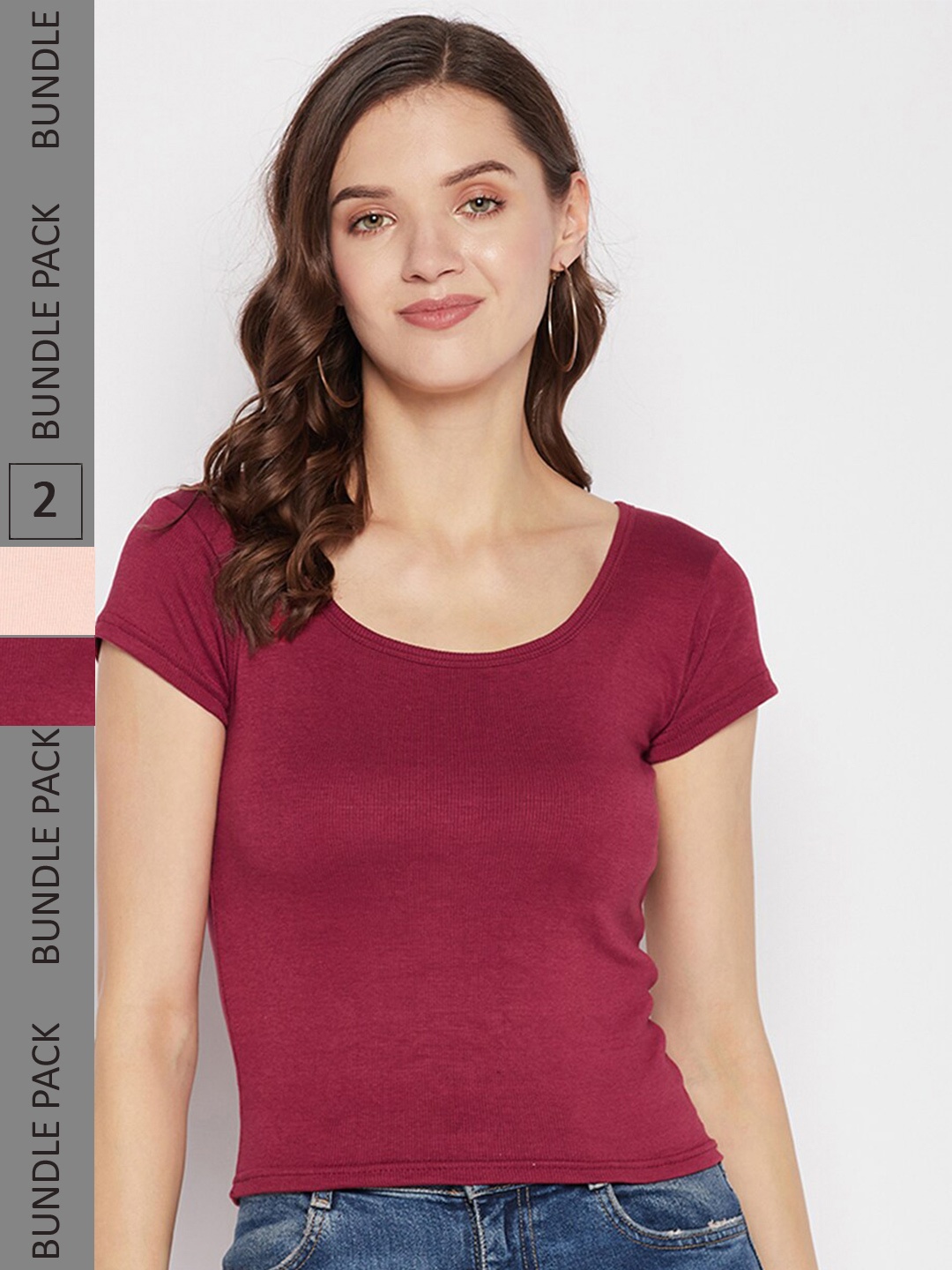 

Clora Creation Pack Of 2 Scoop Neck Top, Maroon