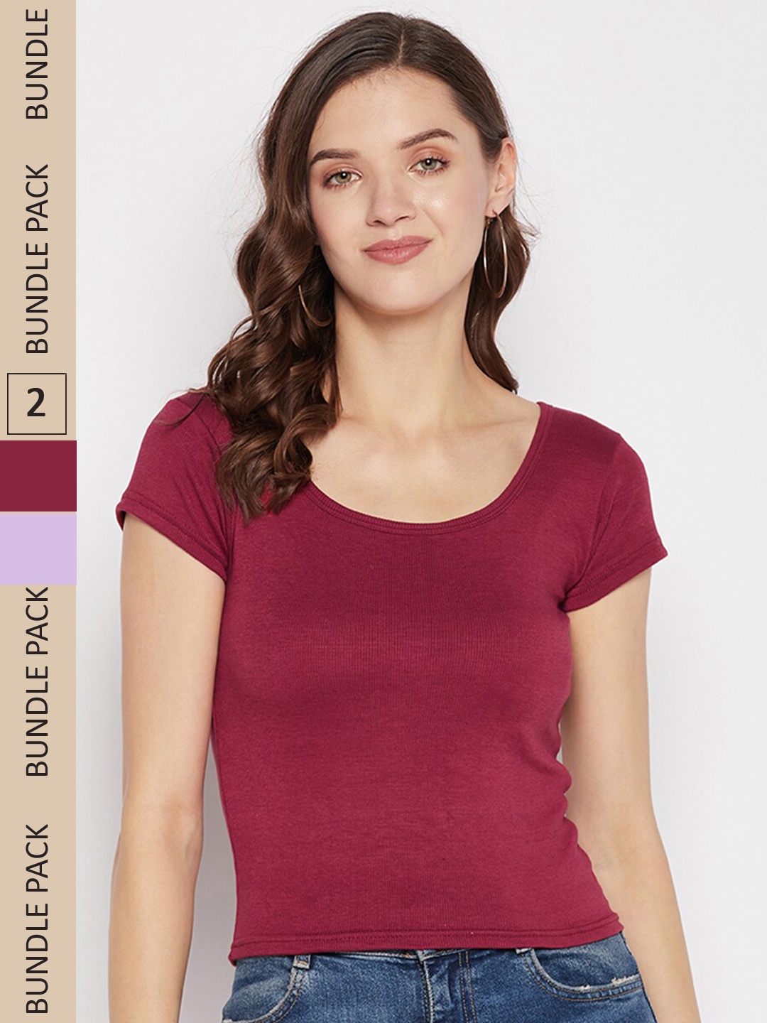 

Clora Creation Pack Of 2 Scoop Neck Top, Maroon