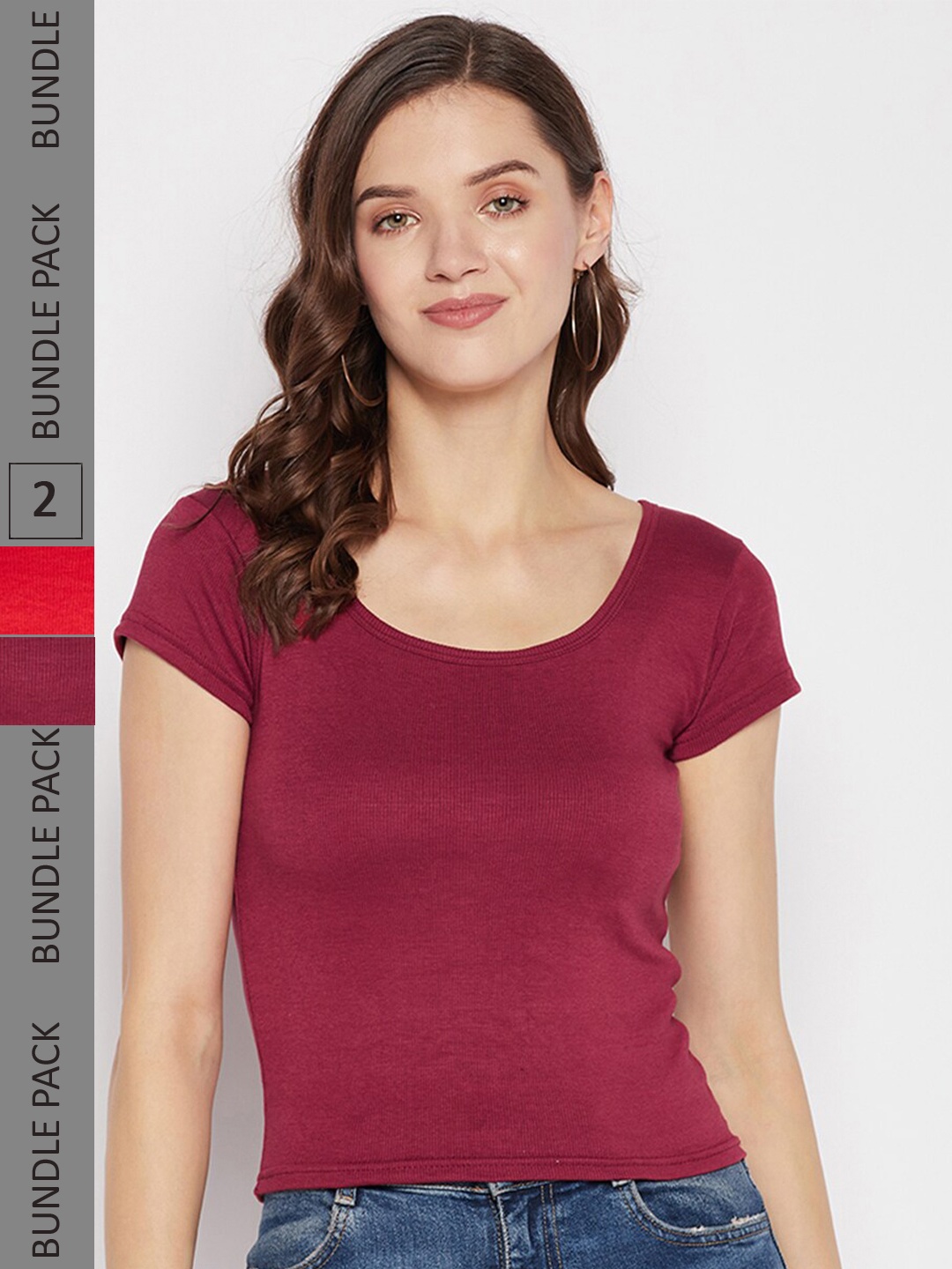 

Clora Creation Pack Of 2 Scoop Neck Top, Red