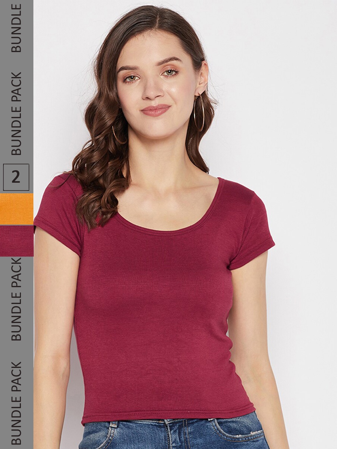 

Clora Creation Pack Of 2 Scoop Neck Top, Maroon