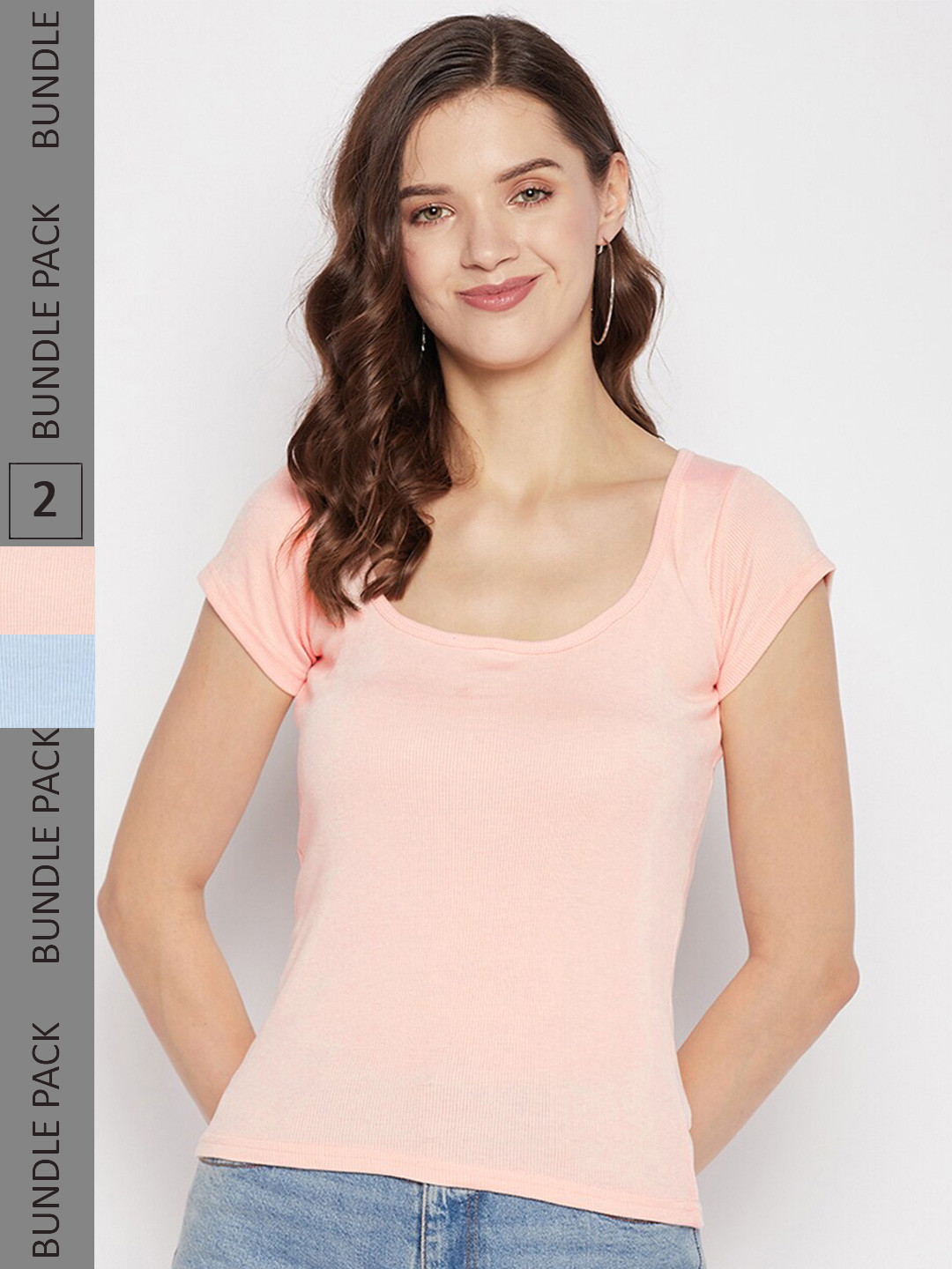 

Clora Creation Pack Of 2 Scoop Neck Top, Peach
