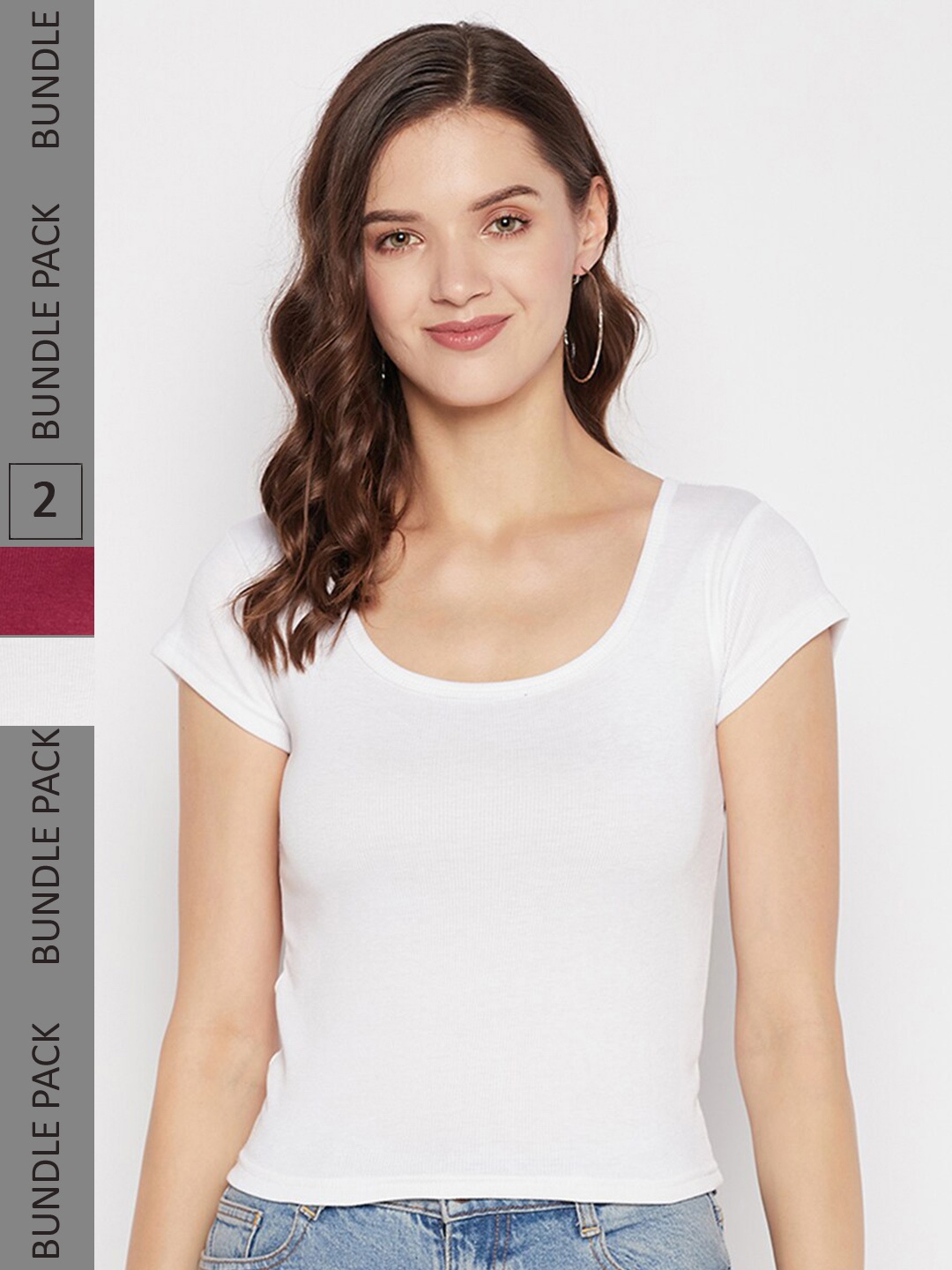 

Clora Creation Pack Of 2 Scoop Neck Top, White