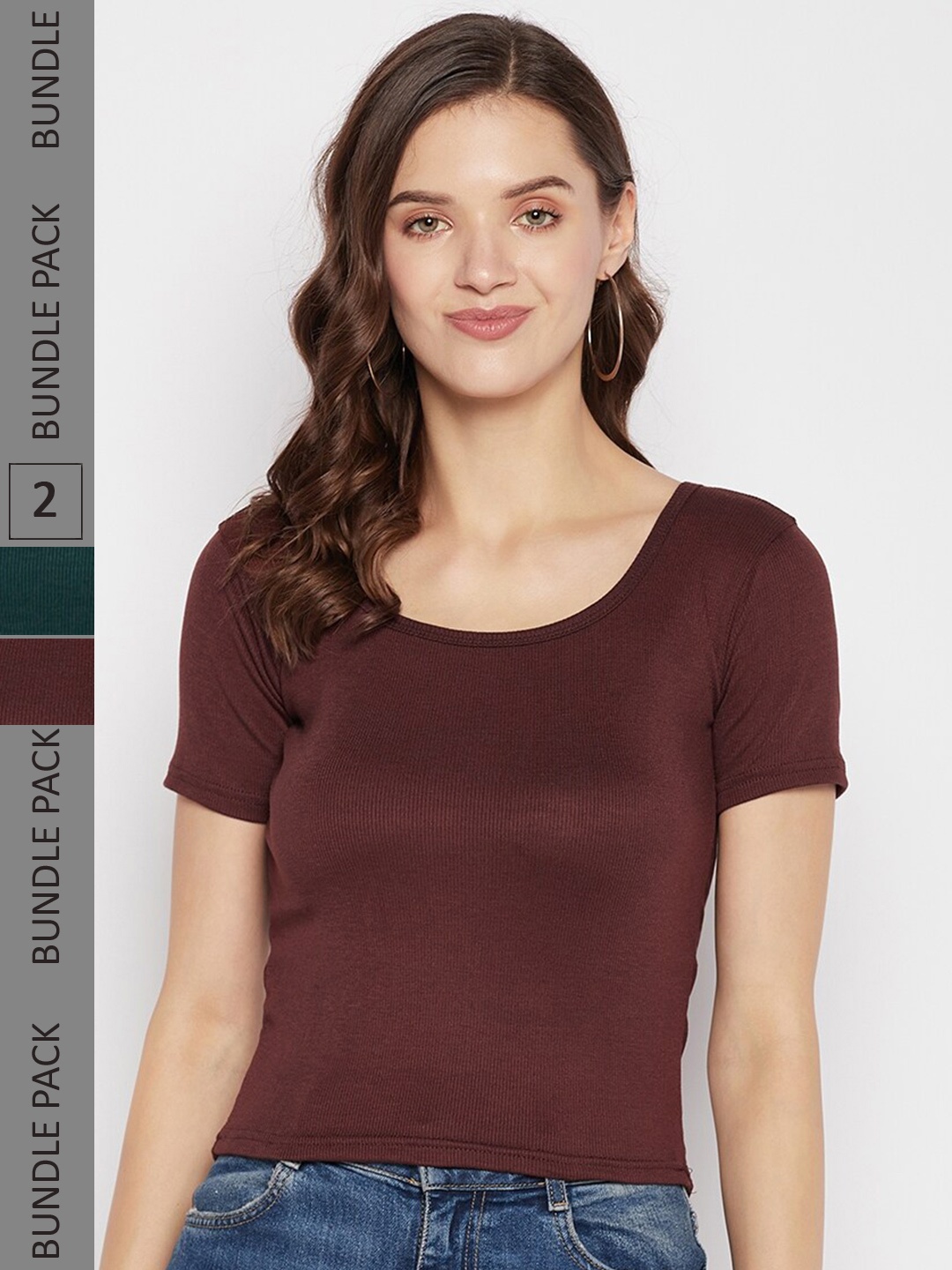 

Clora Creation Pack Of 2 Scoop Neck Top, Brown