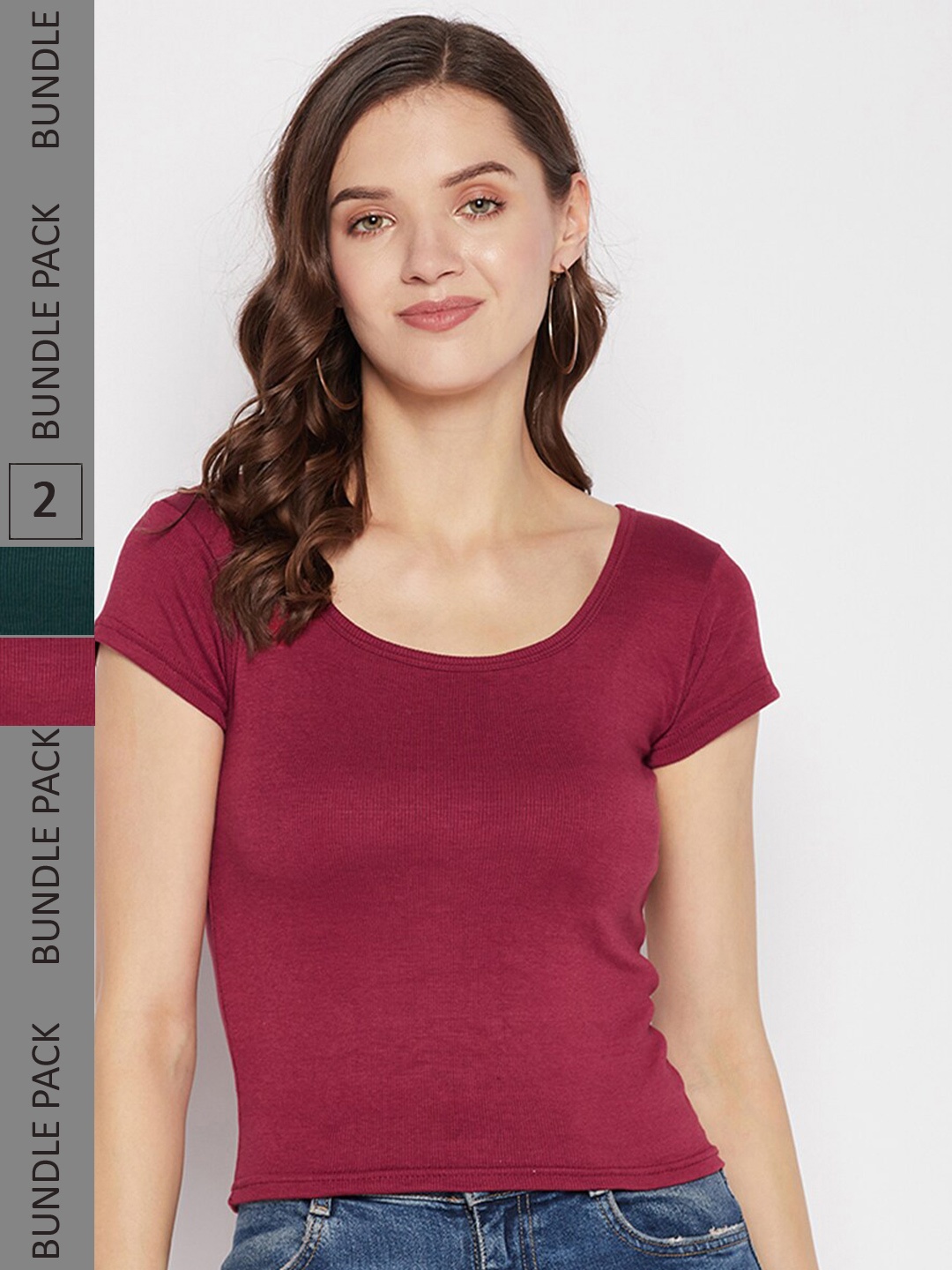 

Clora Creation Pack Of 2 Scoop Neck Short Sleeves Top, Maroon