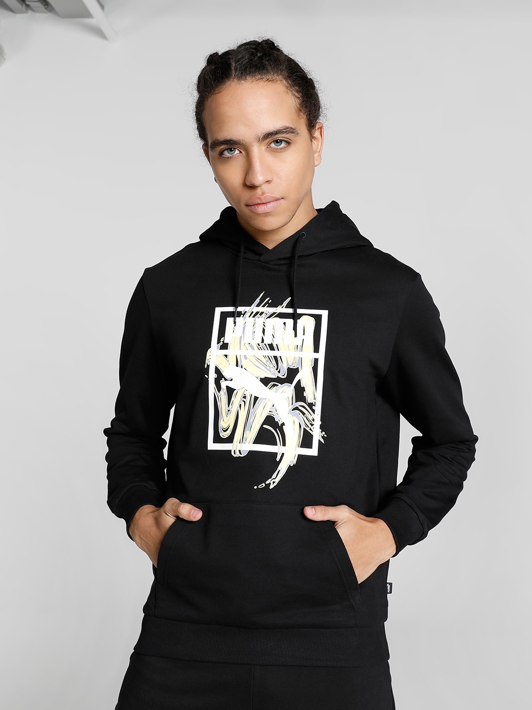 

Puma Regular Fit Patch Graphic Printed Cotton Hooded Sweatshirt, Black
