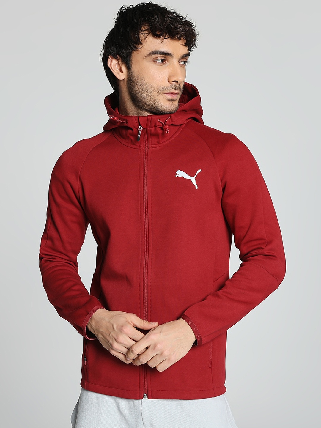 

Puma Men EVOSTRIPE Full-Zip Slim-Fit Cotton Hooded Sporty Jacket, Red
