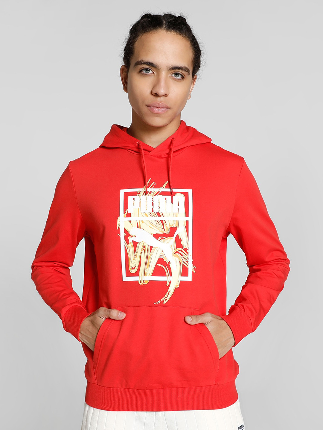 

Puma Patch Graphic Printed Cotton Hooded Sweatshirts, Red