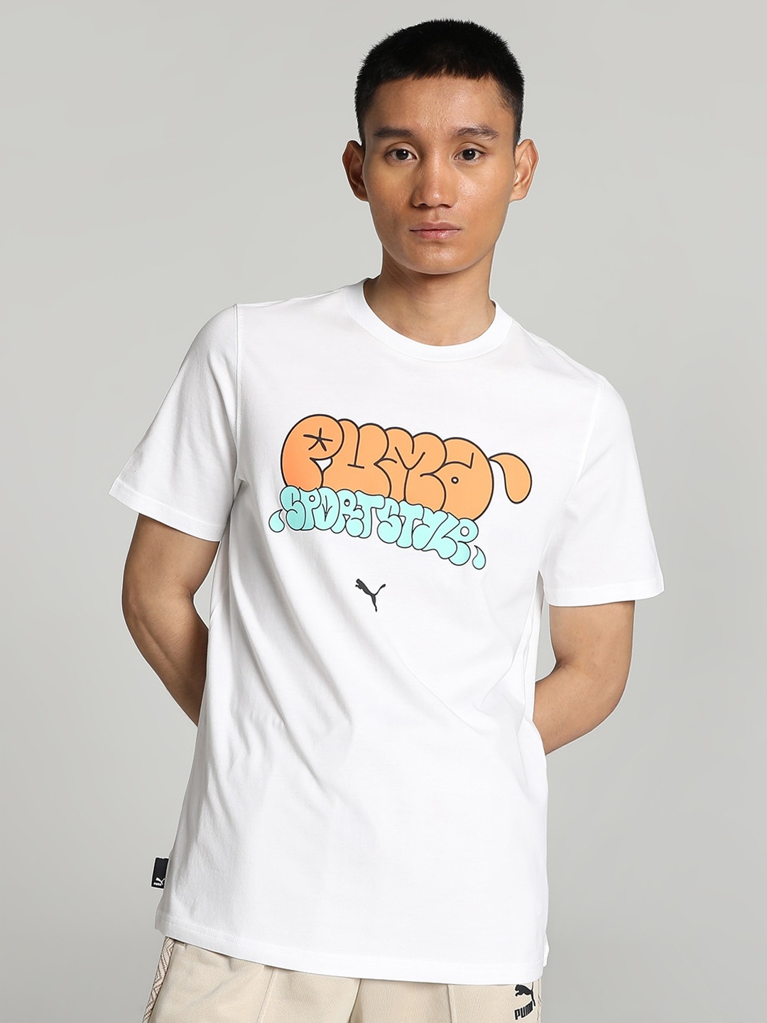 

Puma Graphics Graffiti Printed Cotton T-Shirt, White