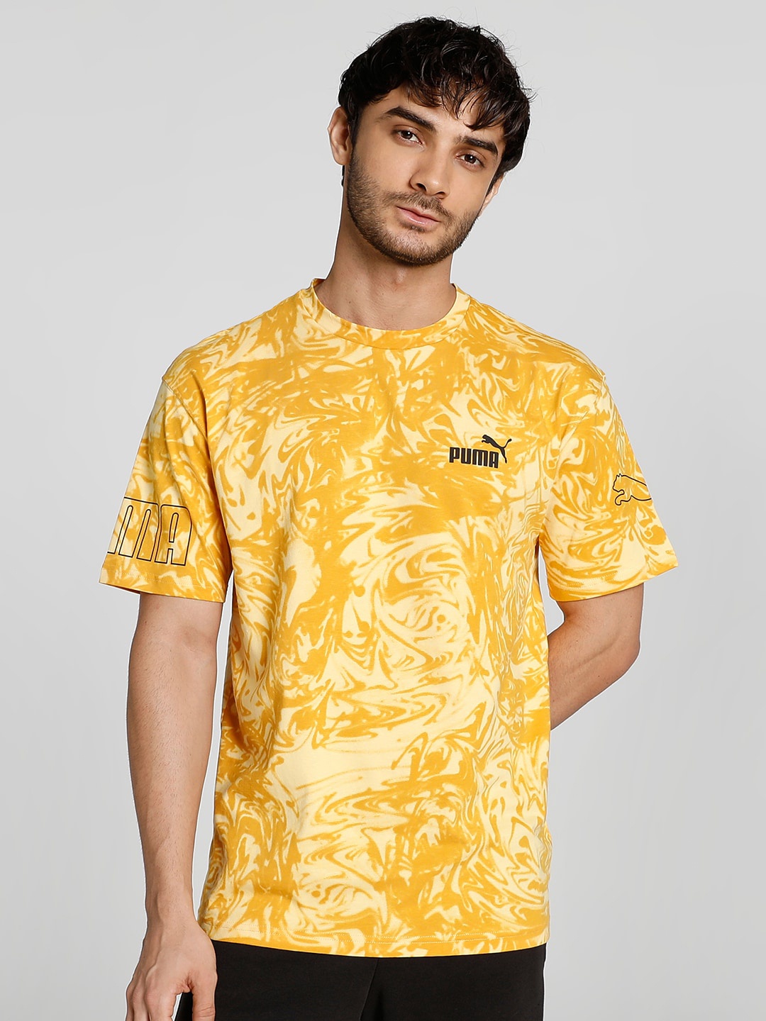 

Puma POWER AOP Tie-Dye Printed Relaxed Fit Cotton T-Shirt, Yellow