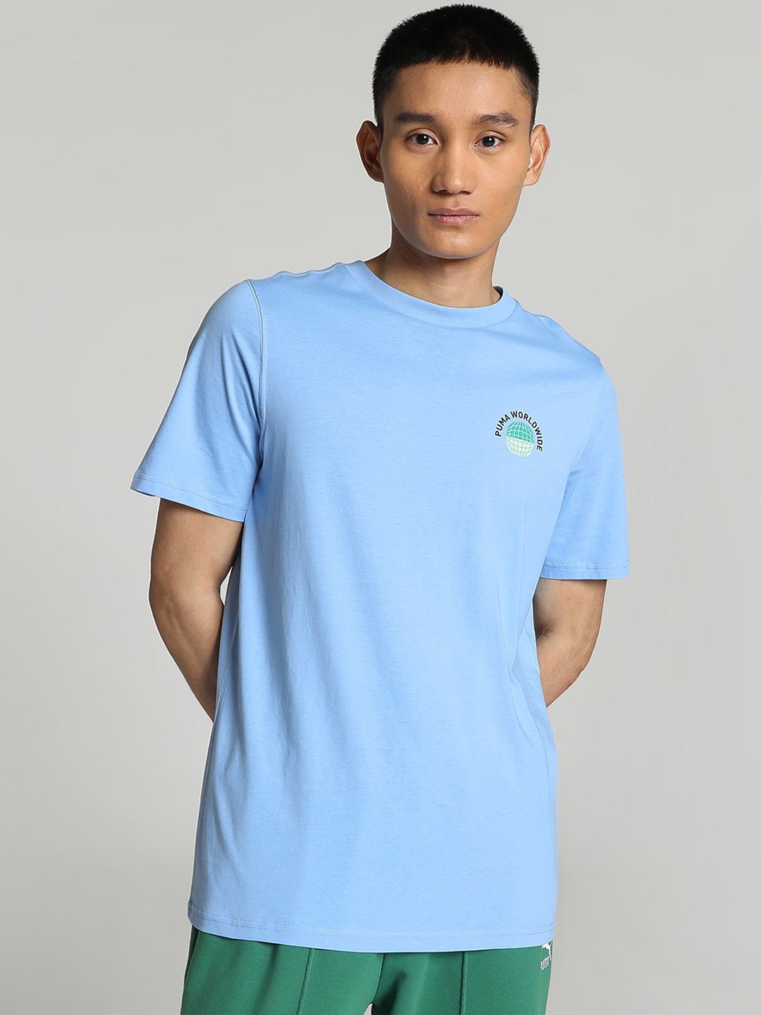 

Puma Worldwide Graphic Printed Regular Fit Cotton T-Shirt, Blue