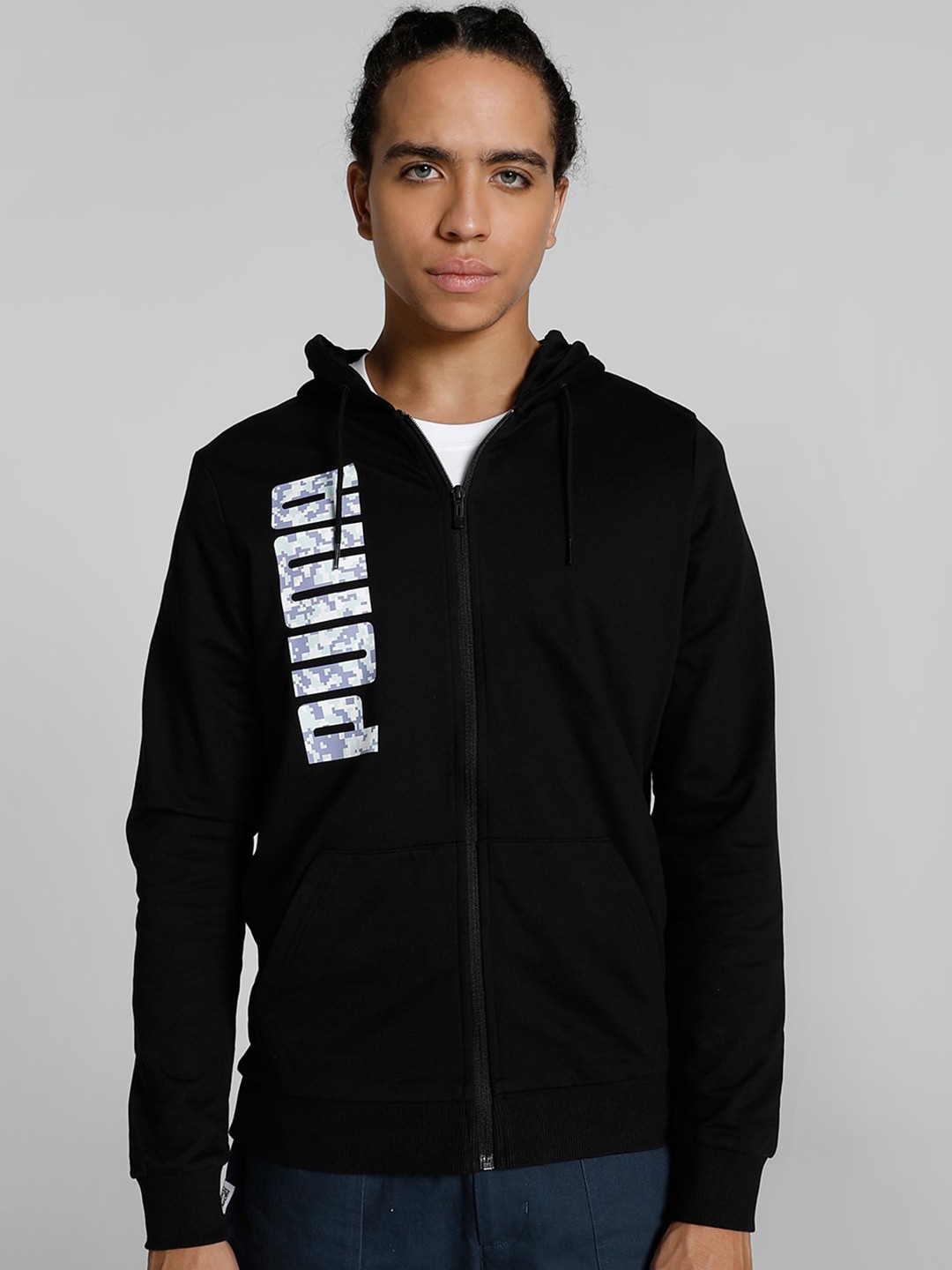 

Puma Pixelated Logo FP Printed Cotton Hooded Sweatshirt, Black