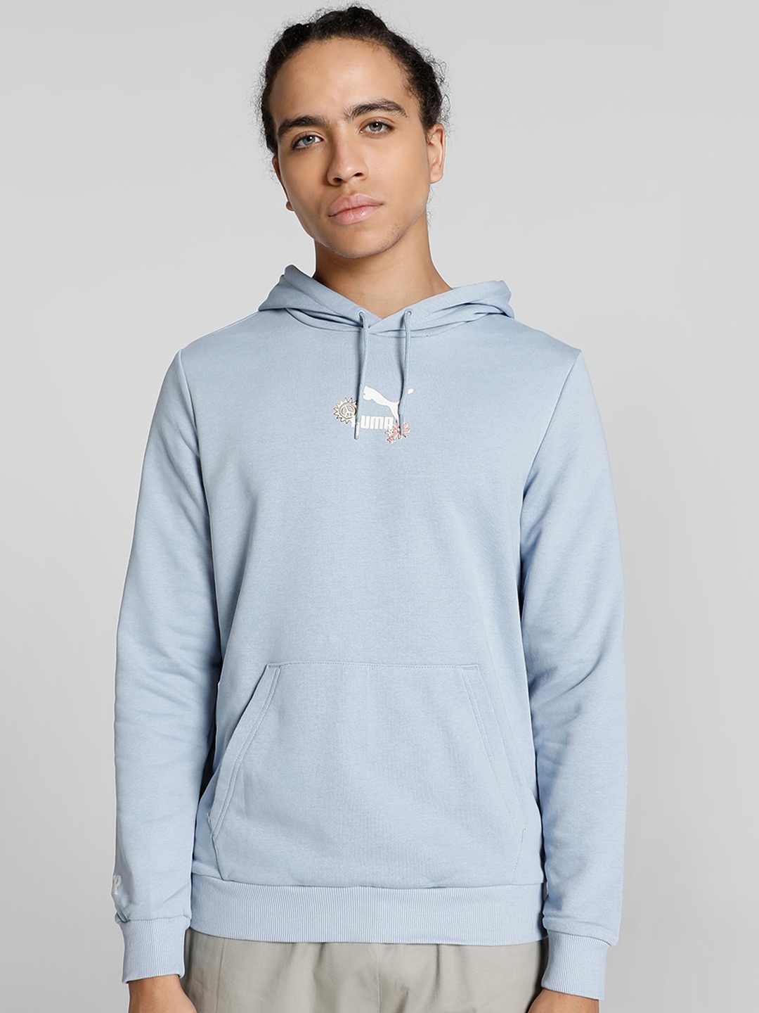 

Puma x1DER FeelGood Logo Printed Cotton Regular Fit Hooded Sweatshirt, Blue