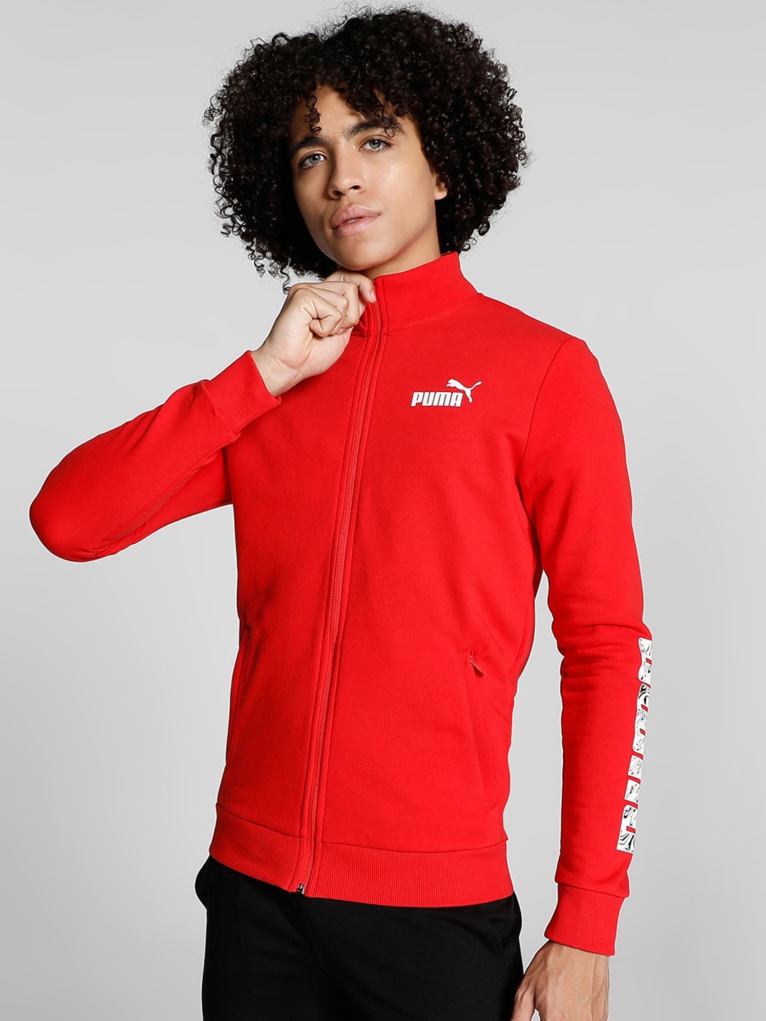 

Puma Men Stylized Graphic JKT Cotton Slim Fit Sporty Jacket, Red