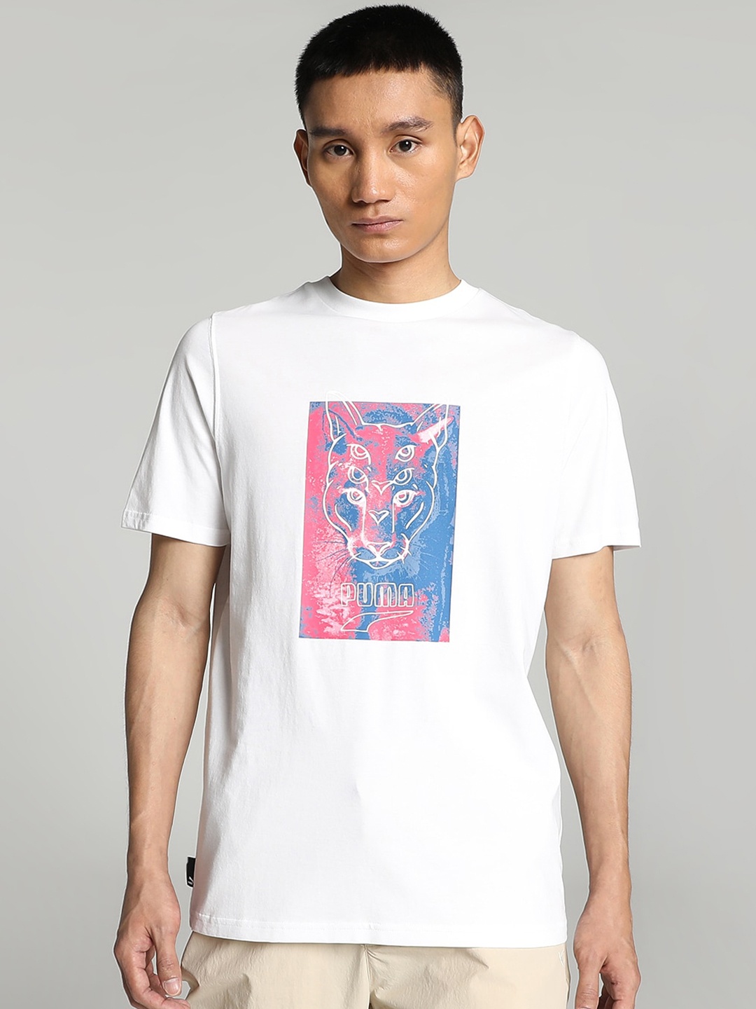 

Puma GRAPHICS Mirage Cat Printed Cotton T-Shirt, White