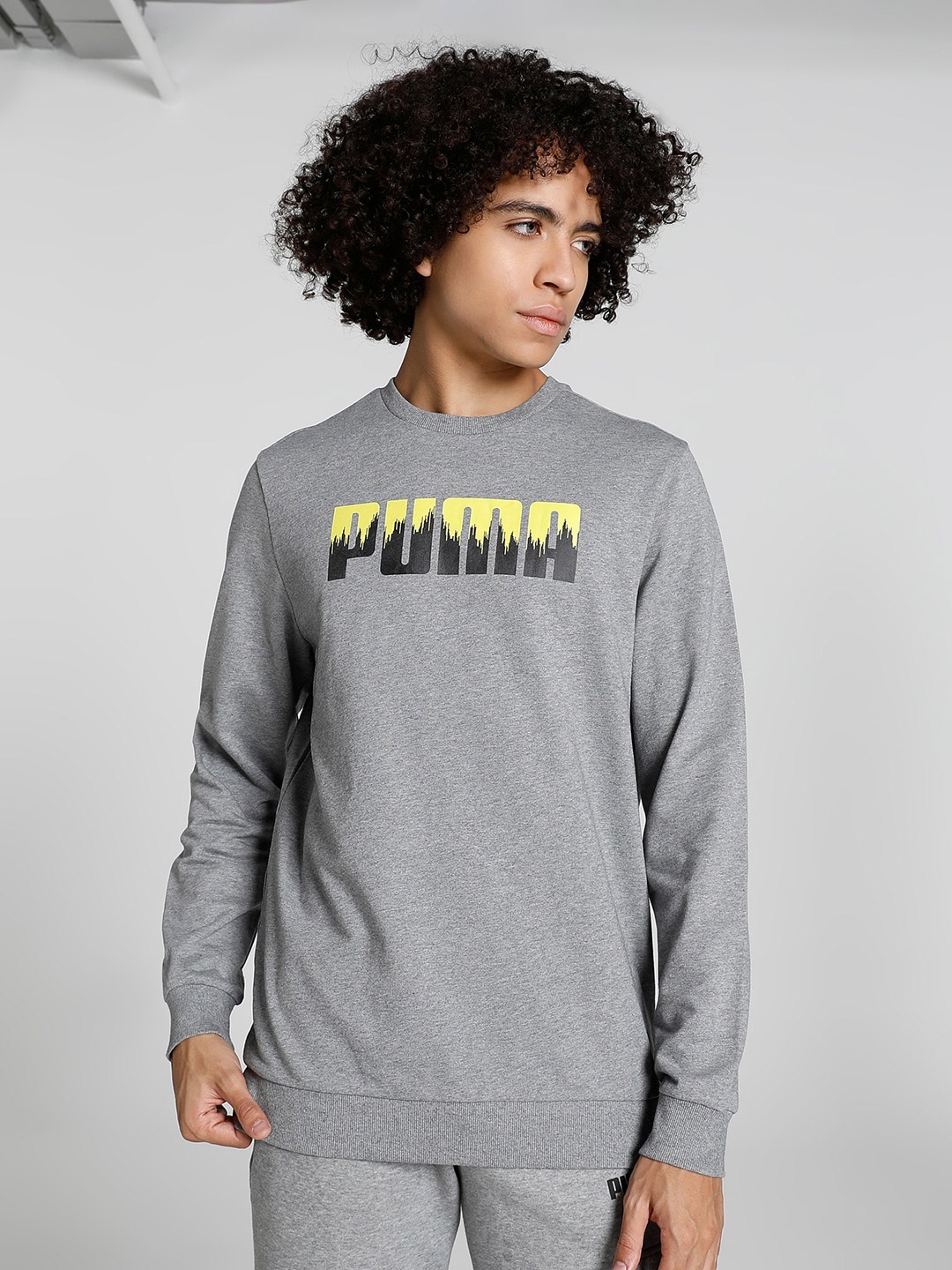 

Puma Logo Printed Crew Neck Cotton Sweatshirt, Grey