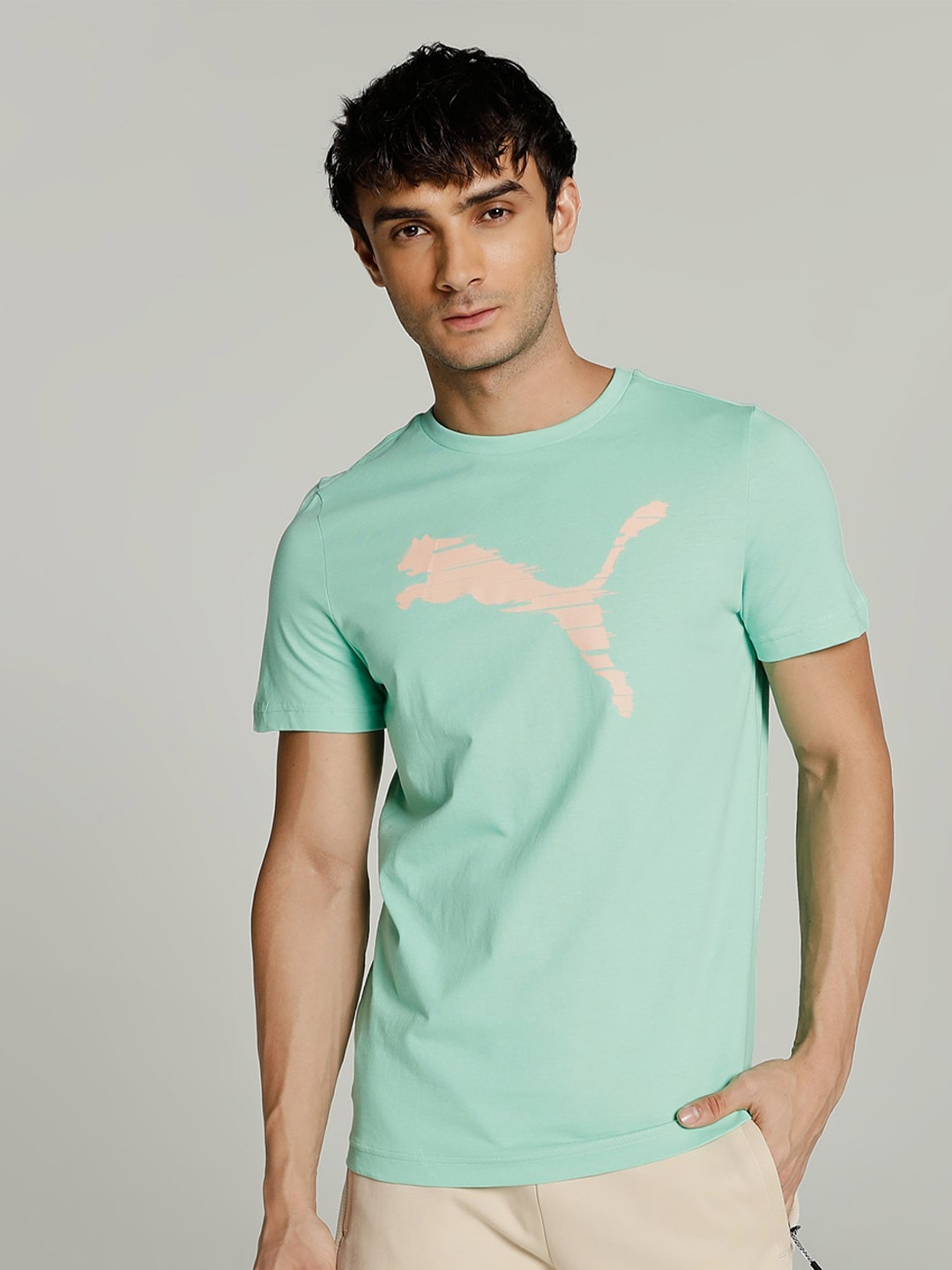 

Puma Men Shaded Cat-Printed Slim Fit Cotton T-Shirt, Sea green