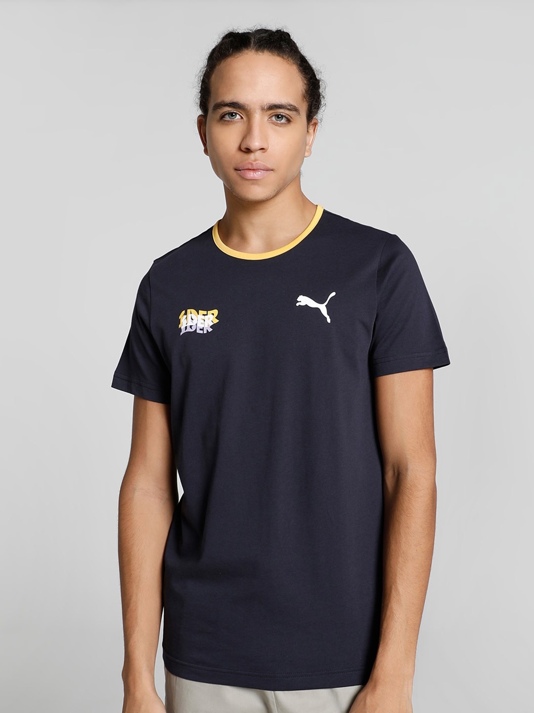 

Puma x1DER Men Slim Fit Graphic Logo Printed Cotton T-Shirt, Blue