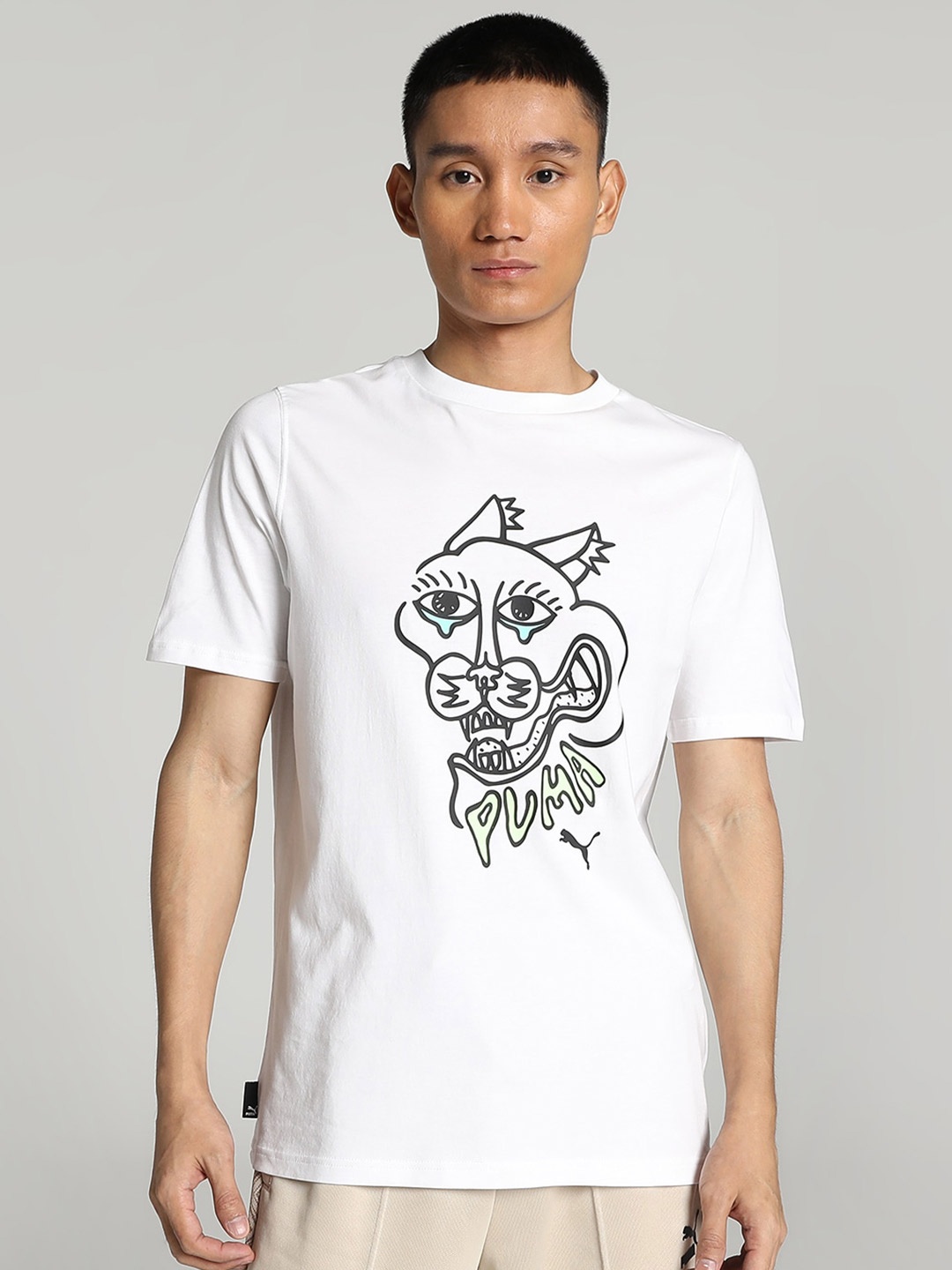 

Puma Men Crying Cat Printed Cotton T-Shirt, White
