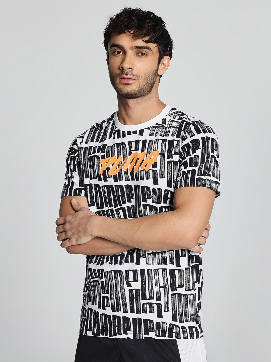 

Puma Men Hoops AOP Printed Cotton T-Shirt, White