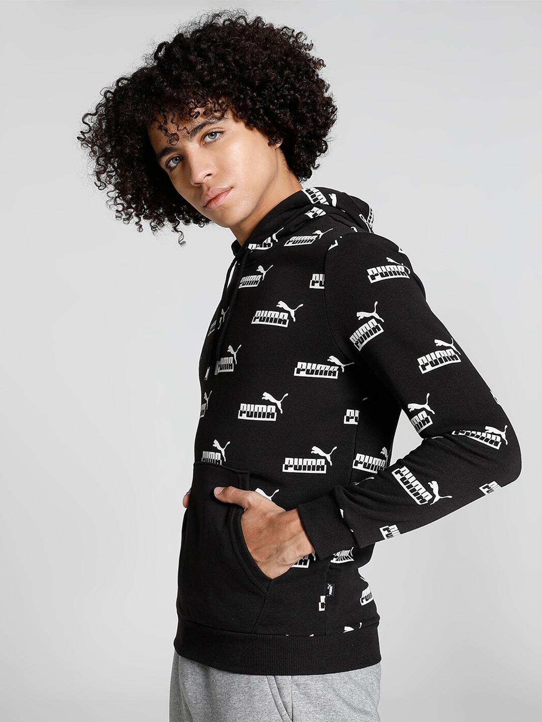 

Puma Amplified AOP Graphic Printed Regular Fit Cotton Hooded Sweatshirt, Black