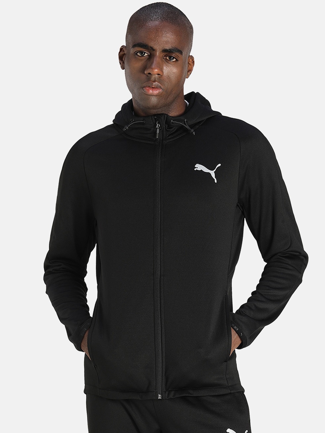 

Puma Men Evostripe Slim Fit Cotton Hooded Sporty Jacket, Black